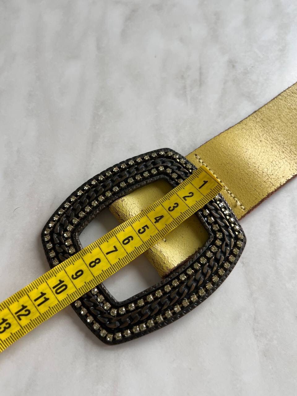 Designer × Roberto Cavalli Roberto Cavalli Crystal Buckle Italian Yellow Leather Belt Size 34 - 18 Thumbnail