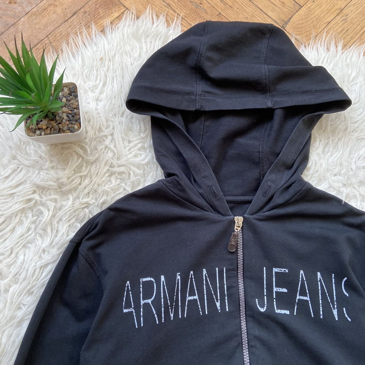 Armani 📌 Crazy Vintage Armani Jeans Crop Y2K Zip-Up Hoodie Size M / US 6-8 / IT 42-44 - 3 Thumbnail