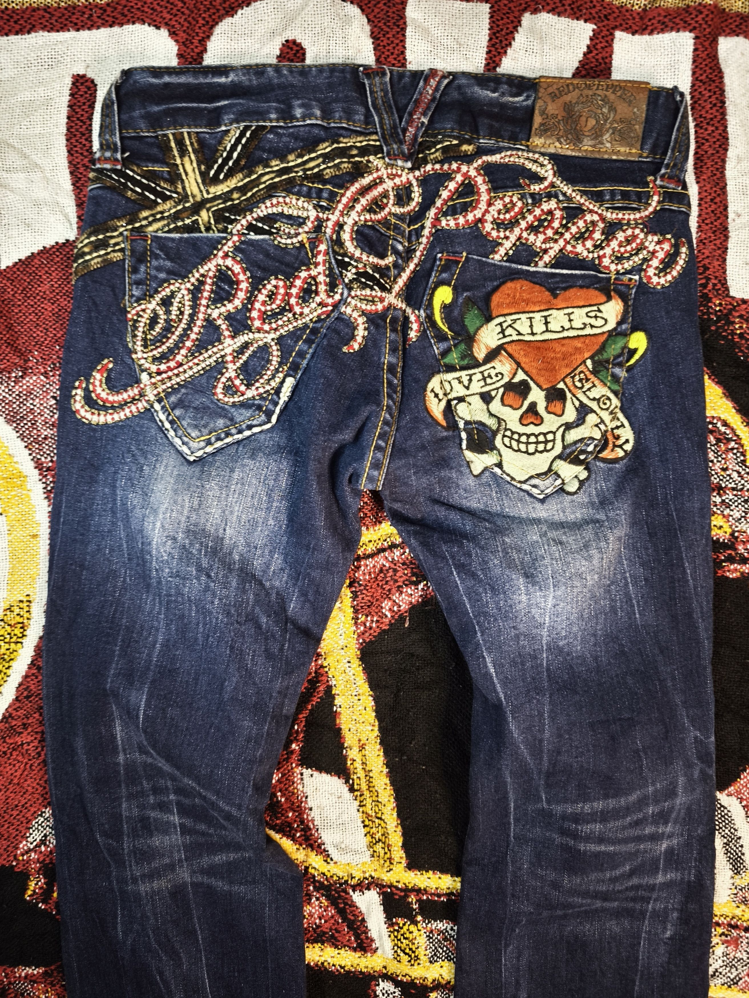 Ed Hardy Rare Piece!! Ed Hardy x Dr Pepper Embroidered Jeans Size US 31 - 3 Thumbnail