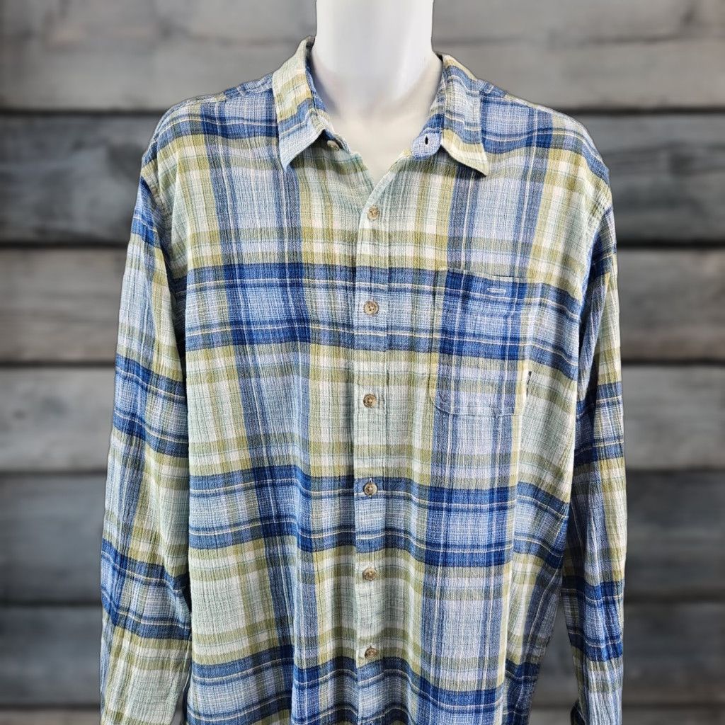 Eddie Bauer Eddie Bauer Mens Button Front Shirt 2XL Tall Plaid Blue Green Cotton Long Sleeve Button-Up Mens Size US XXL / EU 58 / 5 - 1 Thumbnail