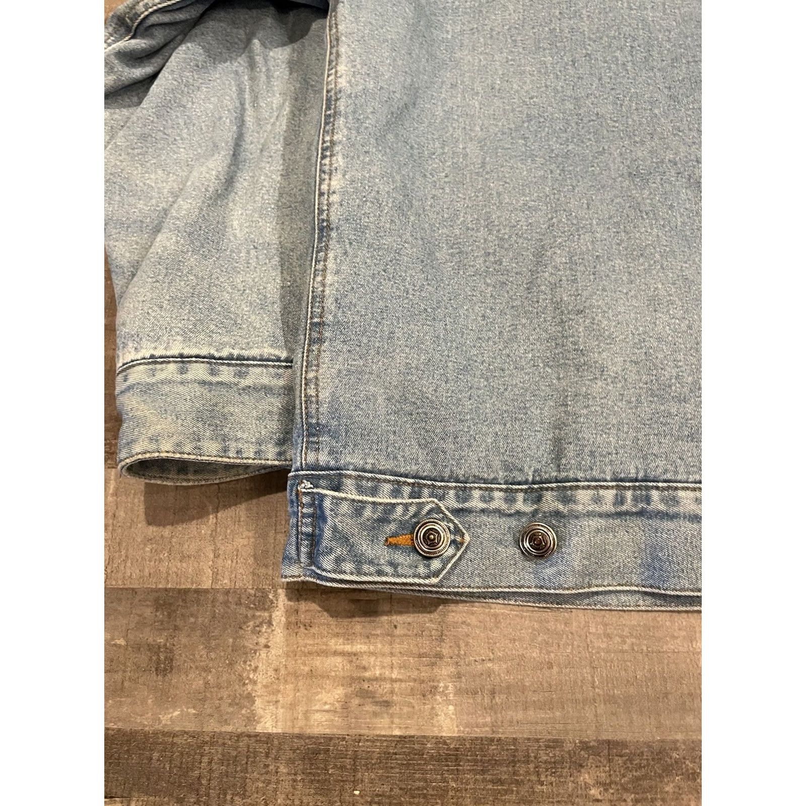 Denime VINTAGE Herringbone Natural Fleece Lined Denim Jean Jacket Men’s Size M Blue Bomber Jacket Casual Short Cotton Lined Polyester Regular Button Men Size US 31 - 8 Thumbnail