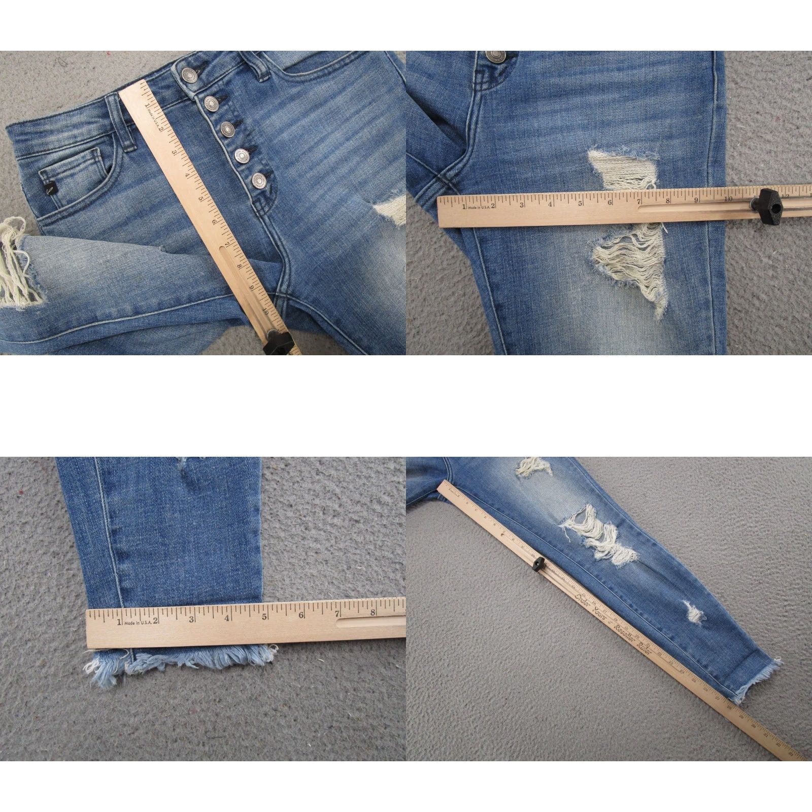 Vintage Kancan Jeans Womens Size 27 Blue Stretch Distressed Button Fly 5-Pocket Skinny Denim High Rise Regular Modern Feel Size 27" / US 4 / IT 40 - 8 Thumbnail