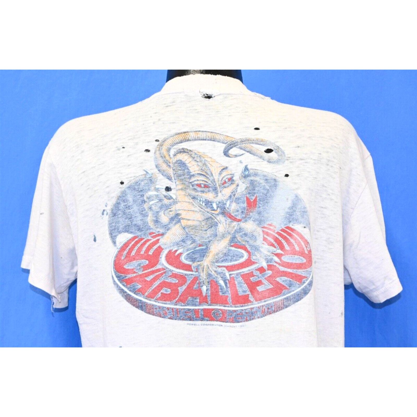 image of VTG 80's Steve Caballero Powell Peralta 1980 Thrashed Skate Skateboard T-Shirt XL in White, Men's