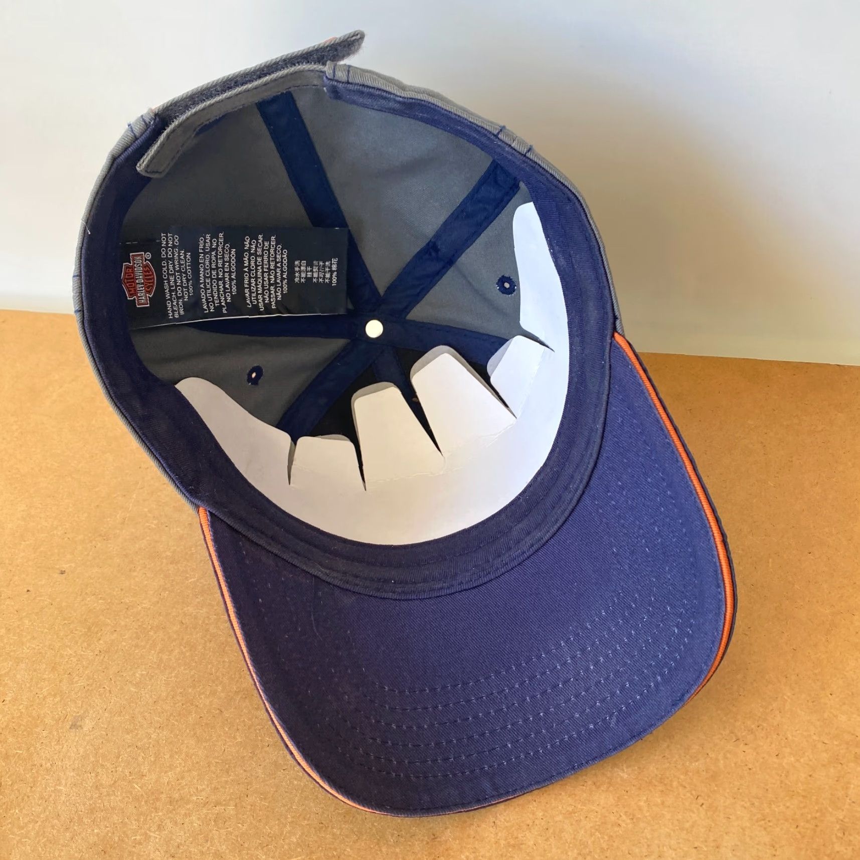 Harley Davidson Harley Davidson Strapback Hat Aviator Skull Wings Patch Blue Gray Orange One Size Unisex Adults Baseball Cap Size ONE SIZE - 6 Thumbnail