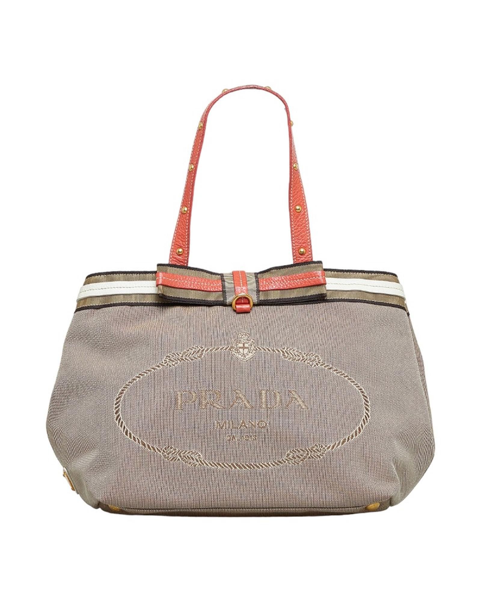 image of Prada Bronze Canvas Logo Handbag In Ab Condition, Women's