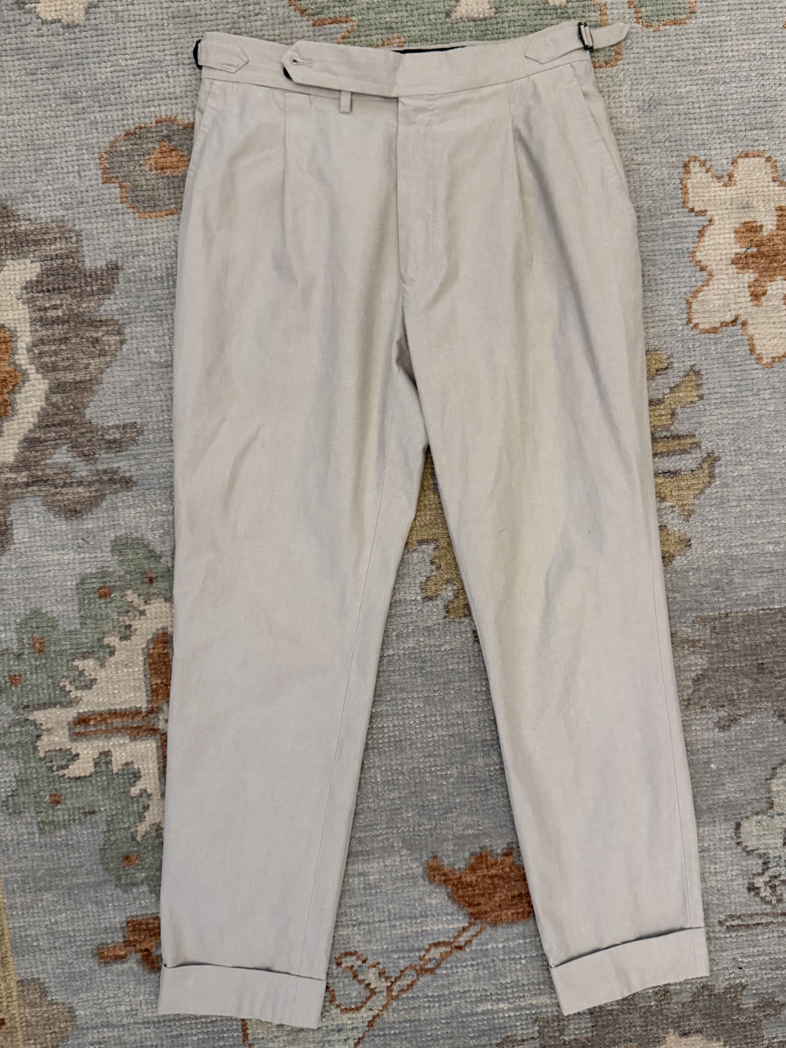 Anglo-Italian Cotton/silk trousers - stone - size 36 Size 36R - 1 Thumbnail