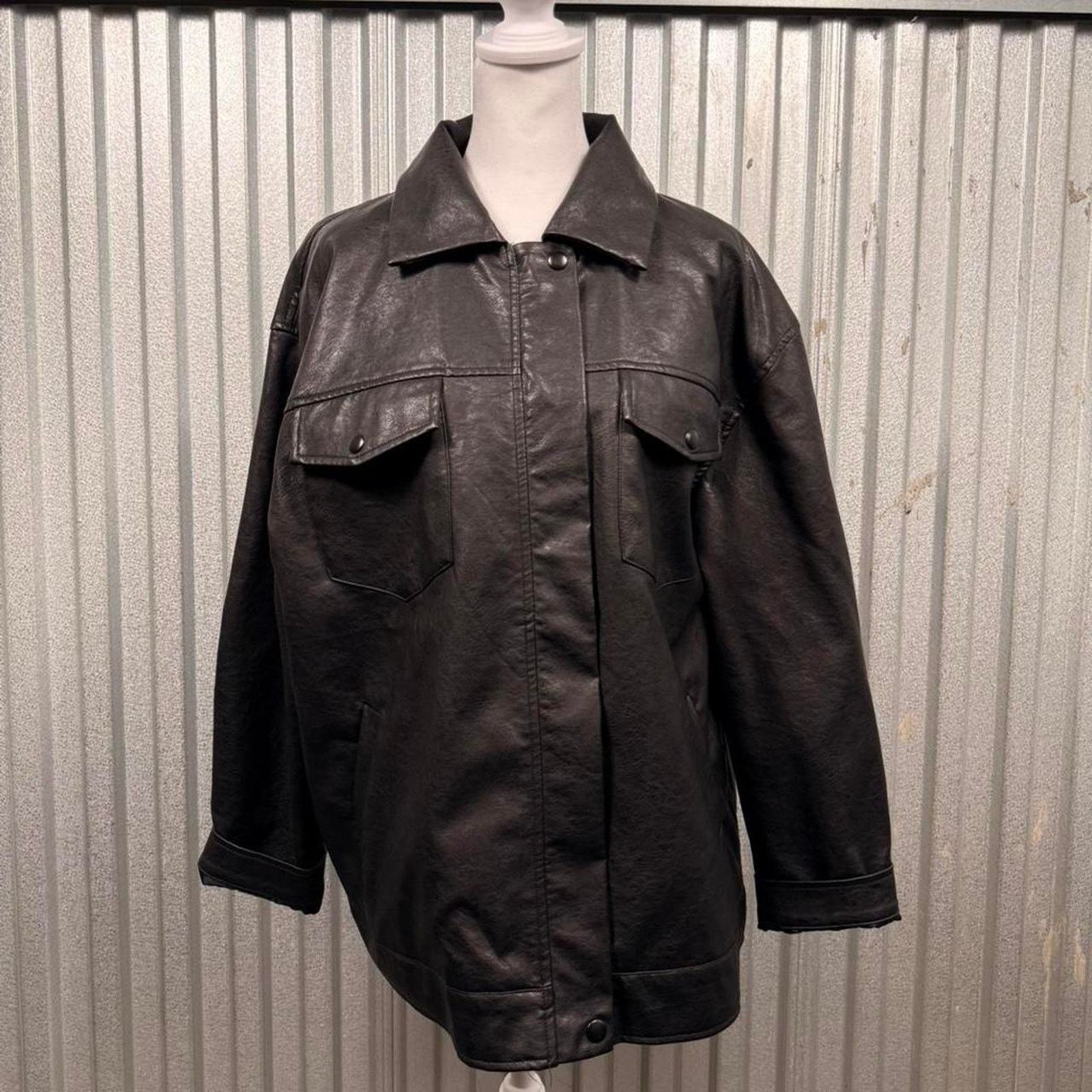 PRINCESS POLLY Black faux Leather Jacket Womens Size L / US 10 / IT 46 - 1 Thumbnail