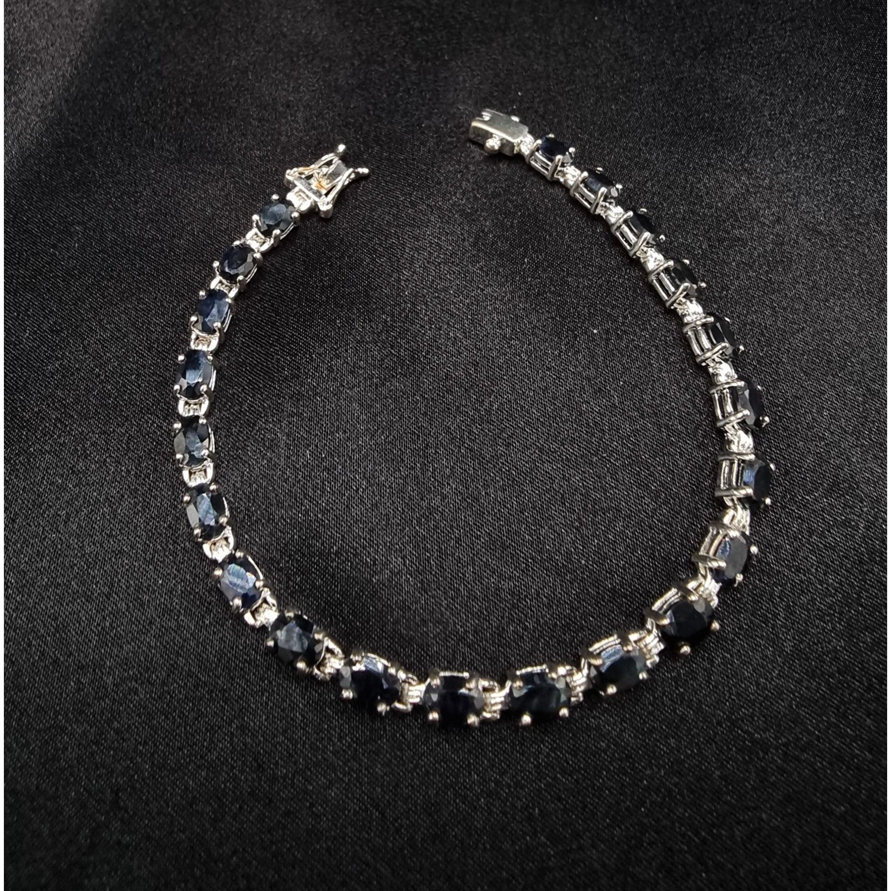 Vintage 925 Sterling Silver Lab-Created Black Sapphire Bracelet 7 In Size ONE SIZE - 1 Thumbnail