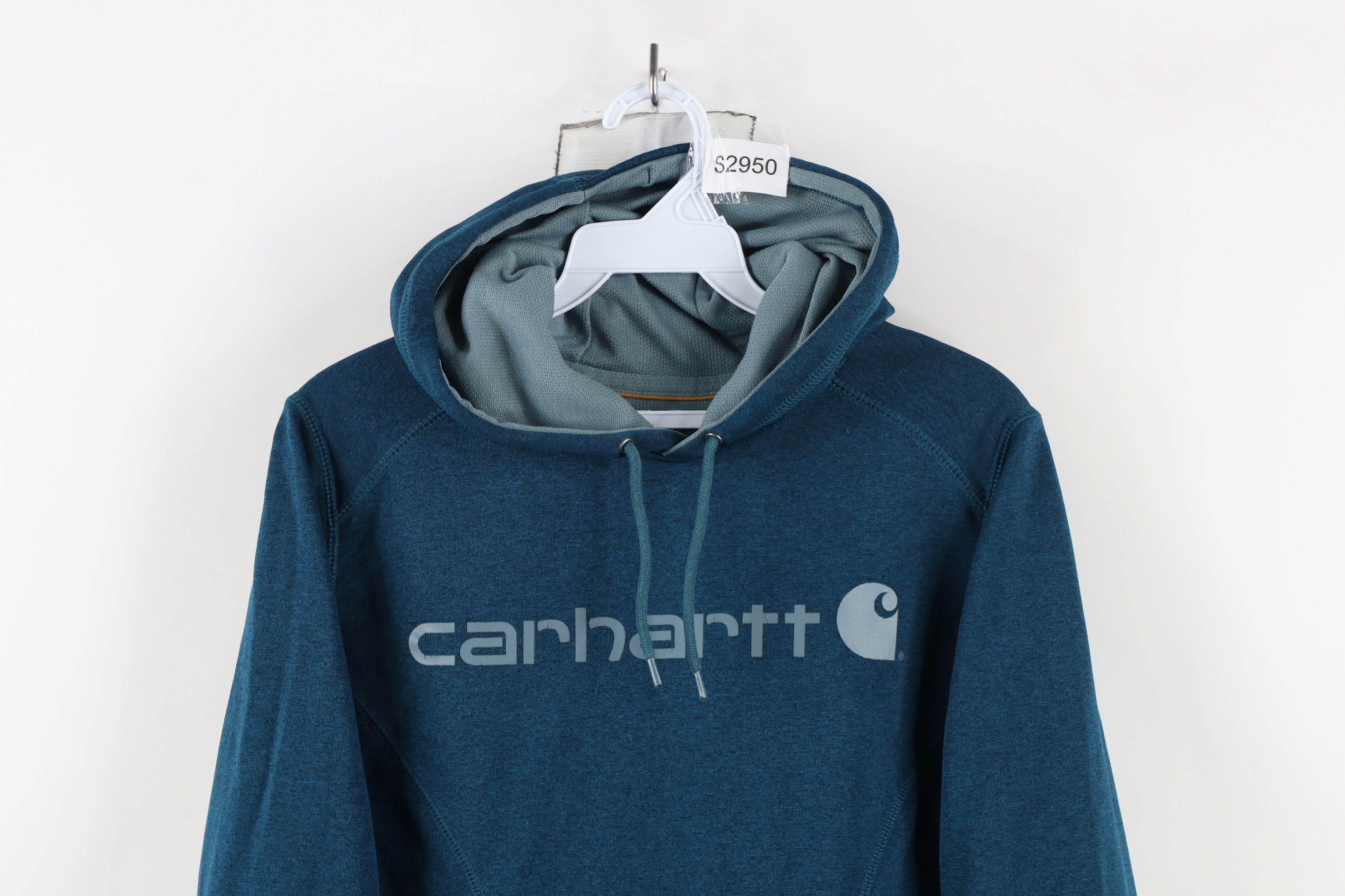 Carhartt × Vintage Vintage Y2K Carhartt Knit Hoodie Sweatshirt Heather Blue Size S / US 4 / IT 40 - 2 Thumbnail