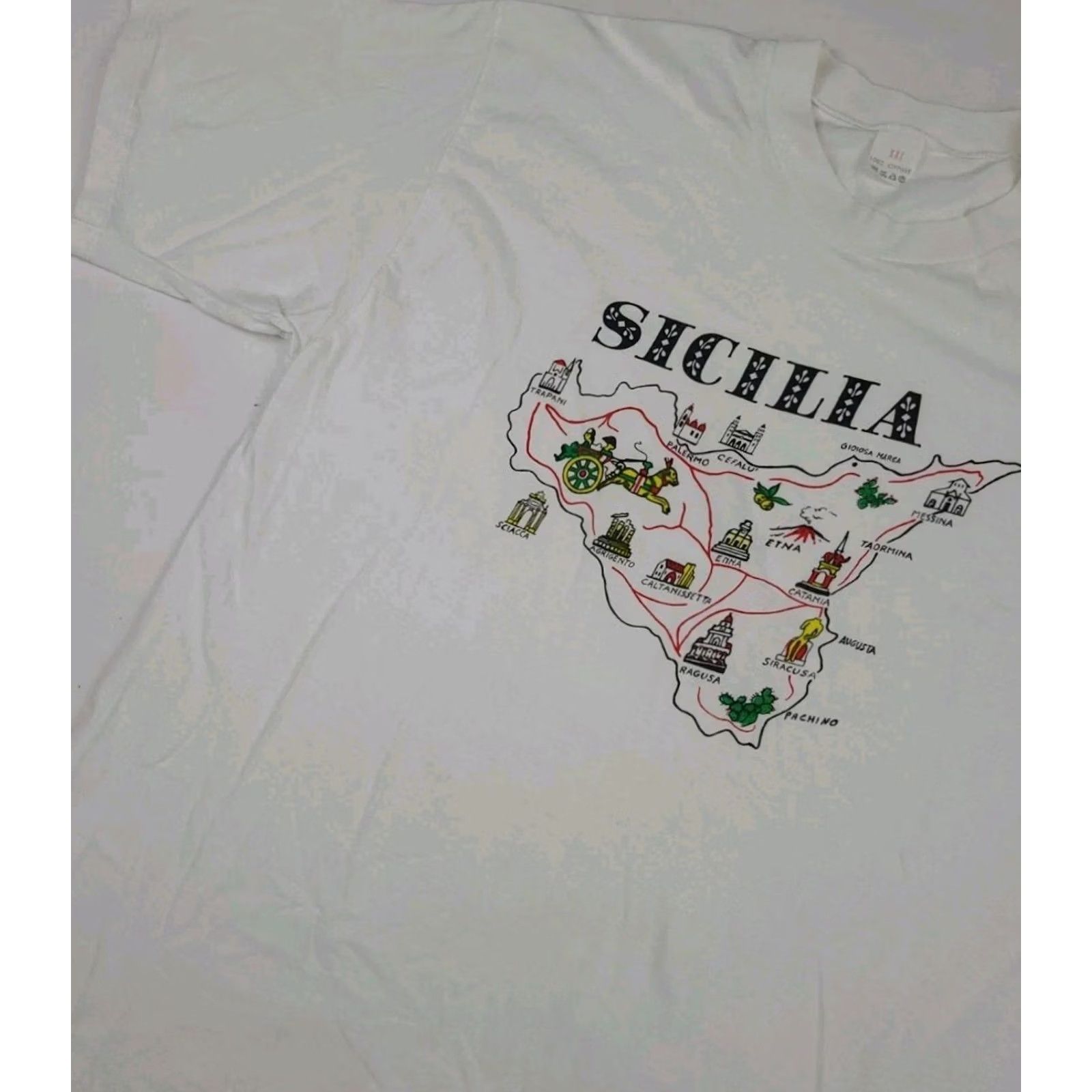 Vintage Vintage Sicilia Sicily Map Art Print T Shirt Vtg 80s 90s Rare Artwork Cotton Size US S / EU 44-46 / 1 - 2 Thumbnail