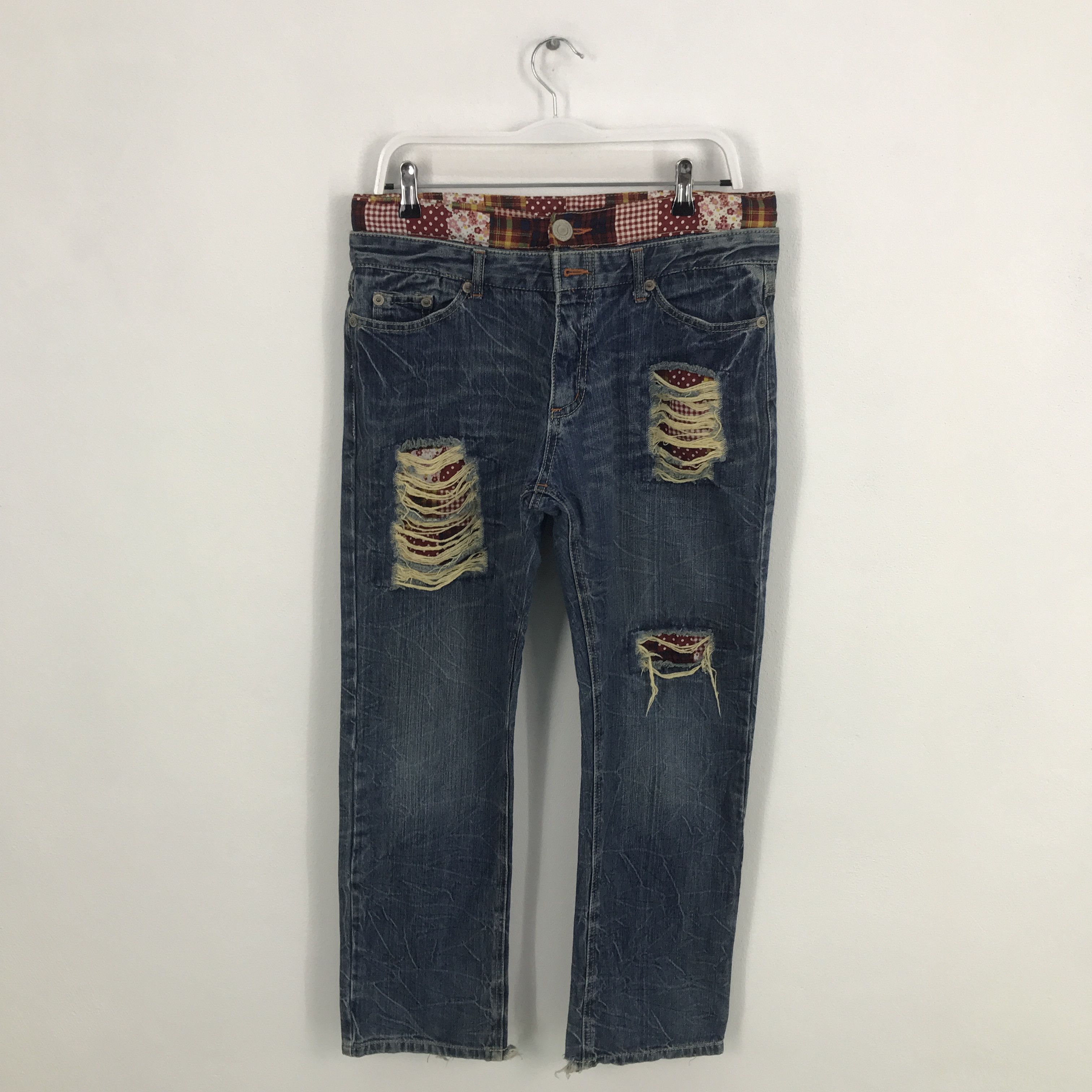 Designer × Japanese Brand Rare Double waist japanese brand distressed denim Size US 32 / EU 48 - 1 Thumbnail
