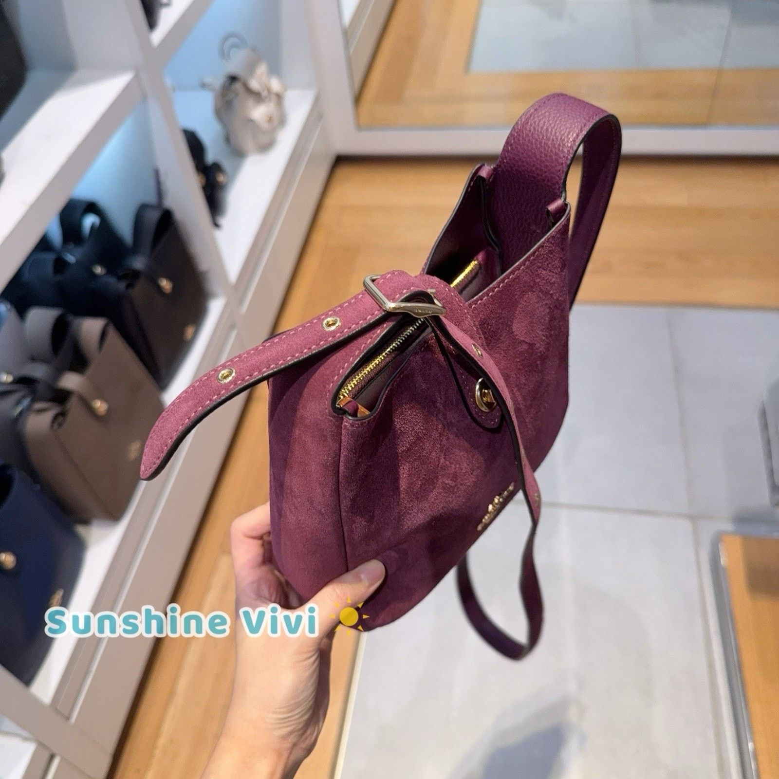 Coach NWT Coach Hadley Mini Bag Suede Maroon Purple CDB00 Size ONE SIZE - 2 Thumbnail