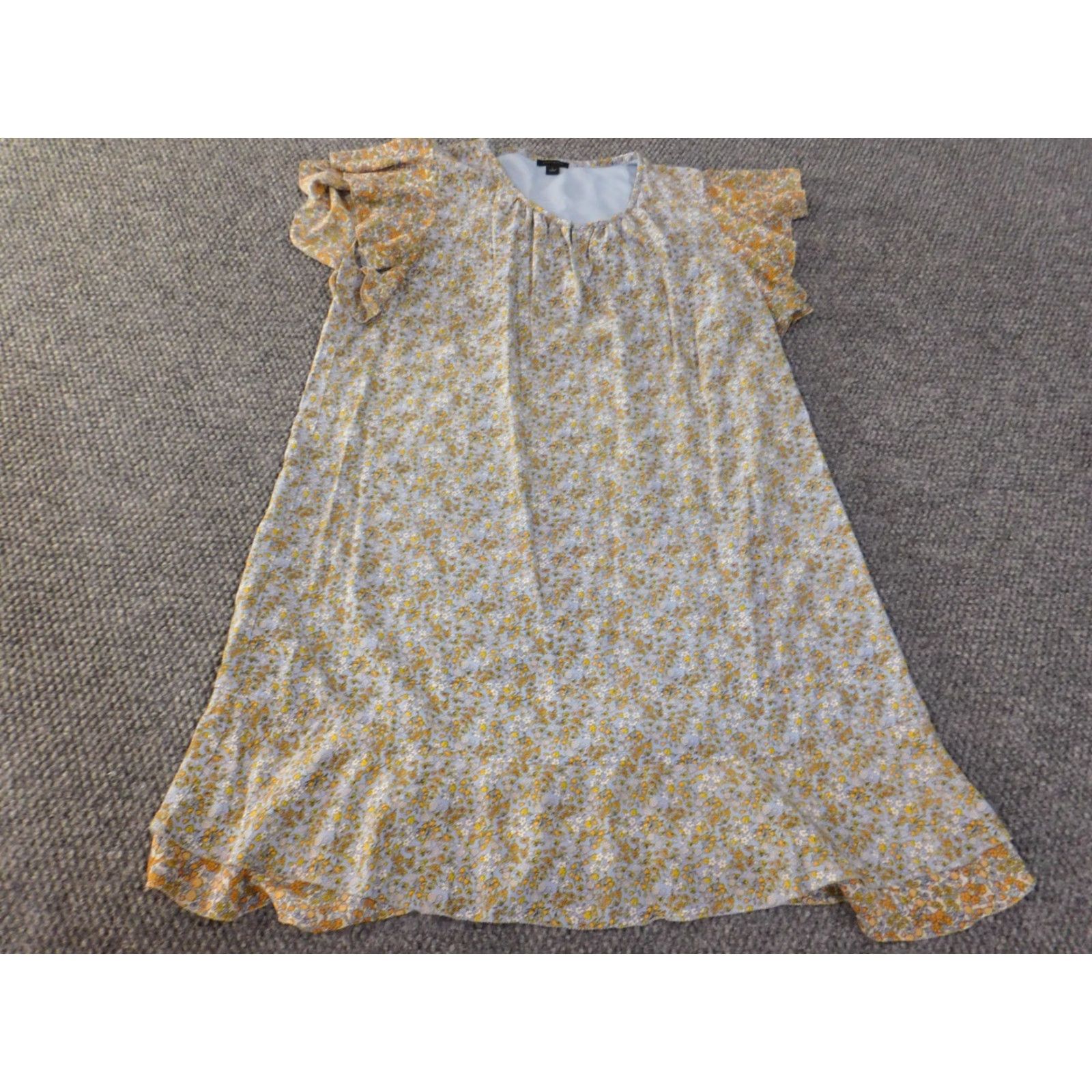 Ann Taylor Ann Taylor Dress Womens Large Blue Floral Lined Ruffles Pullover A-Line Knee Length Casual Crew Neck Polyester Rayon Straps Size L / US 10 / IT 46 - 2 Thumbnail