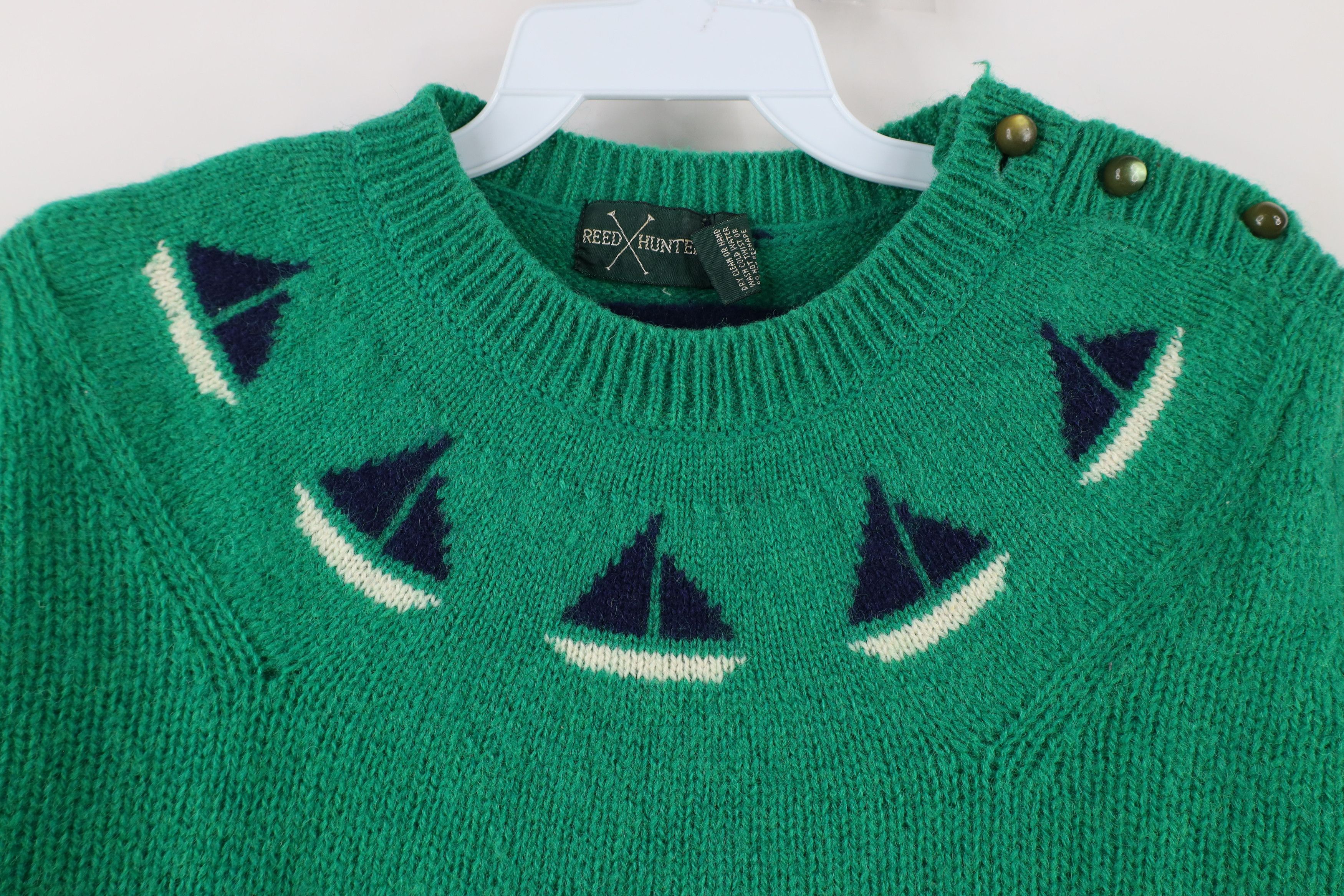 Vintage Vintage 70s Streetwear Sailboat Sailing Sweater Green Size L / US 10 / IT 46 - 4 Thumbnail