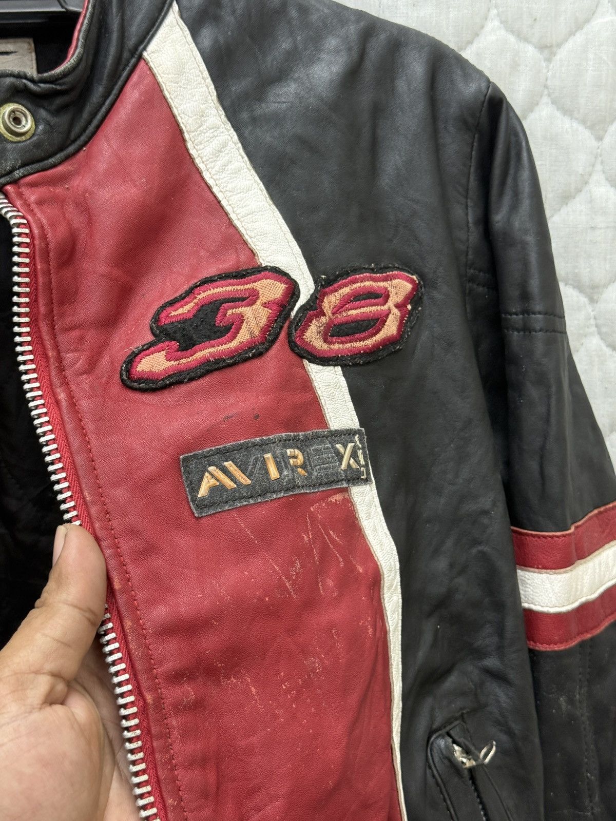 Avirex 🔥🔥🔥STEALS AVIREX VARSITY RACING LEATHER JACKET Size M / US 6-8 / IT 42-44 - 15 Thumbnail