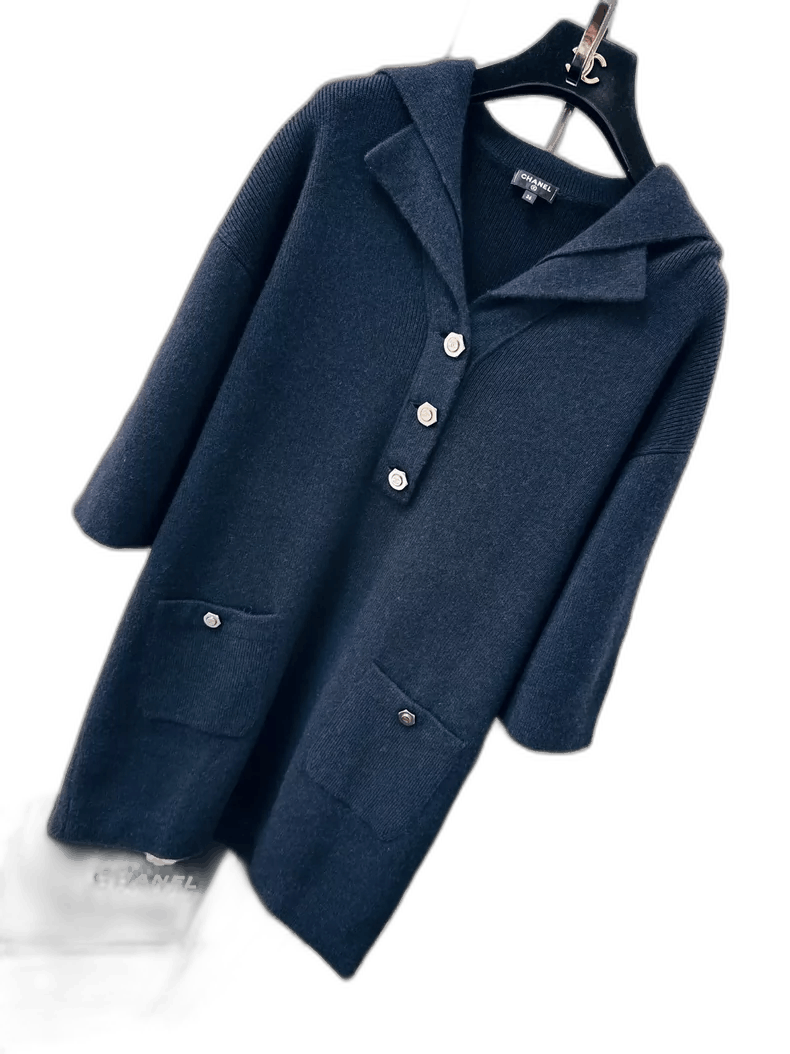Chanel Navy Blue Knit Long Sleeve Dress