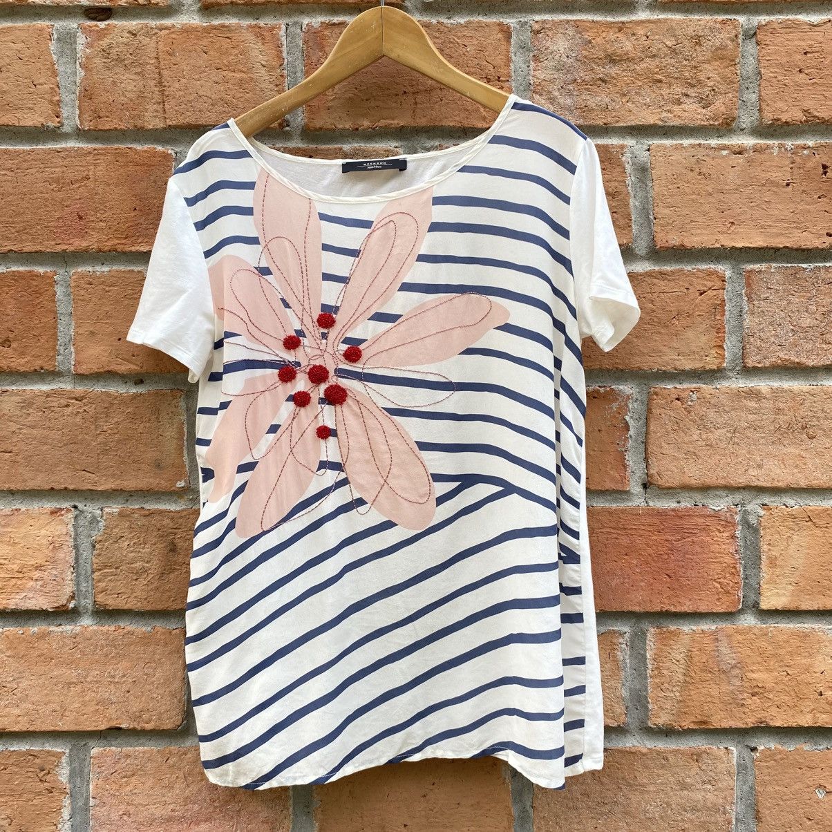 Max Mara Max Mara Striped Tee with Floral Appliqué Size M / US 6-8 / IT 42-44 - 1 Thumbnail