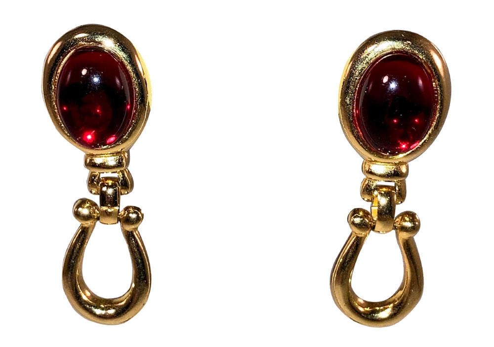 Polo Ralph Lauren Paolo Gucci Goldtone Red Lucite Cabochon Earrings Size ONE SIZE - 1 Thumbnail