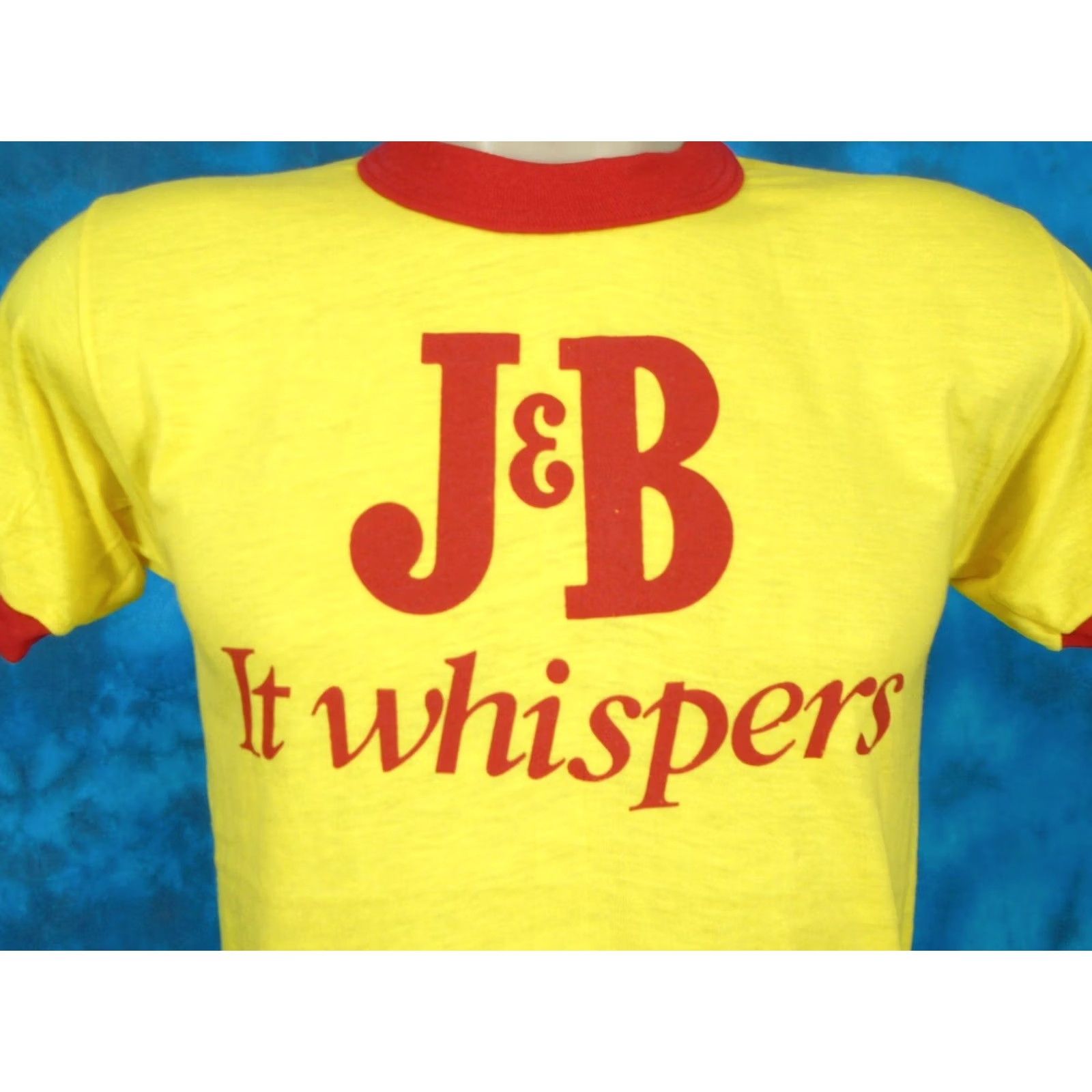 Vintage J&B T-Shirt Shirt XS Vintage 80s Yellow 50% Cotton/50% Polyester Deadstock Unwashed Paper Thin Mens Size US XS / EU 42 / 0 - 2 Thumbnail