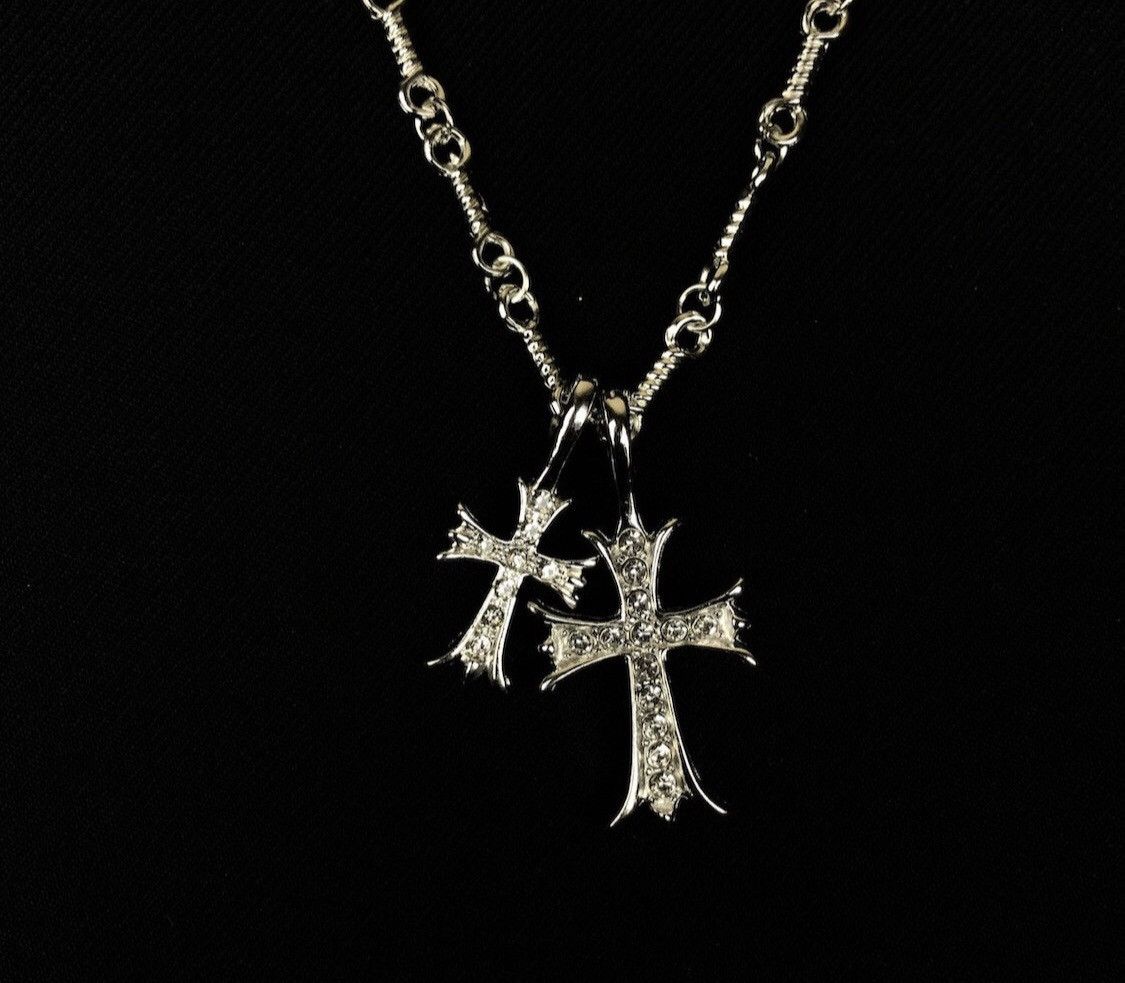 Jewelry Double Cross Necklace Punk Gothic Chain Size ONE SIZE - 2 Thumbnail