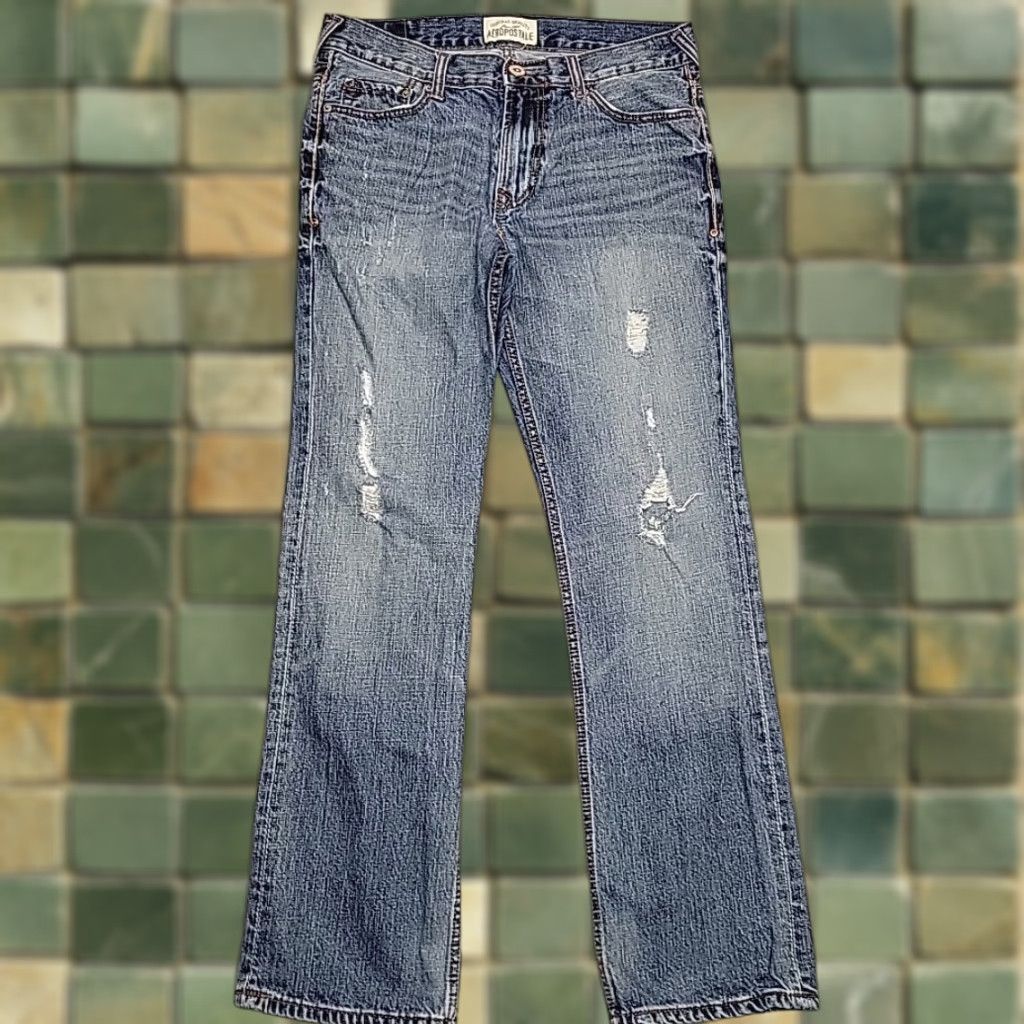 Abercrombie & Fitch VINTAGE Aeropostale Jeans Mens 31x32 Distressed Blue Denim Slim Boot Cut 5-Pocket Design Womens? Mens? Size US 31 - 1 Thumbnail