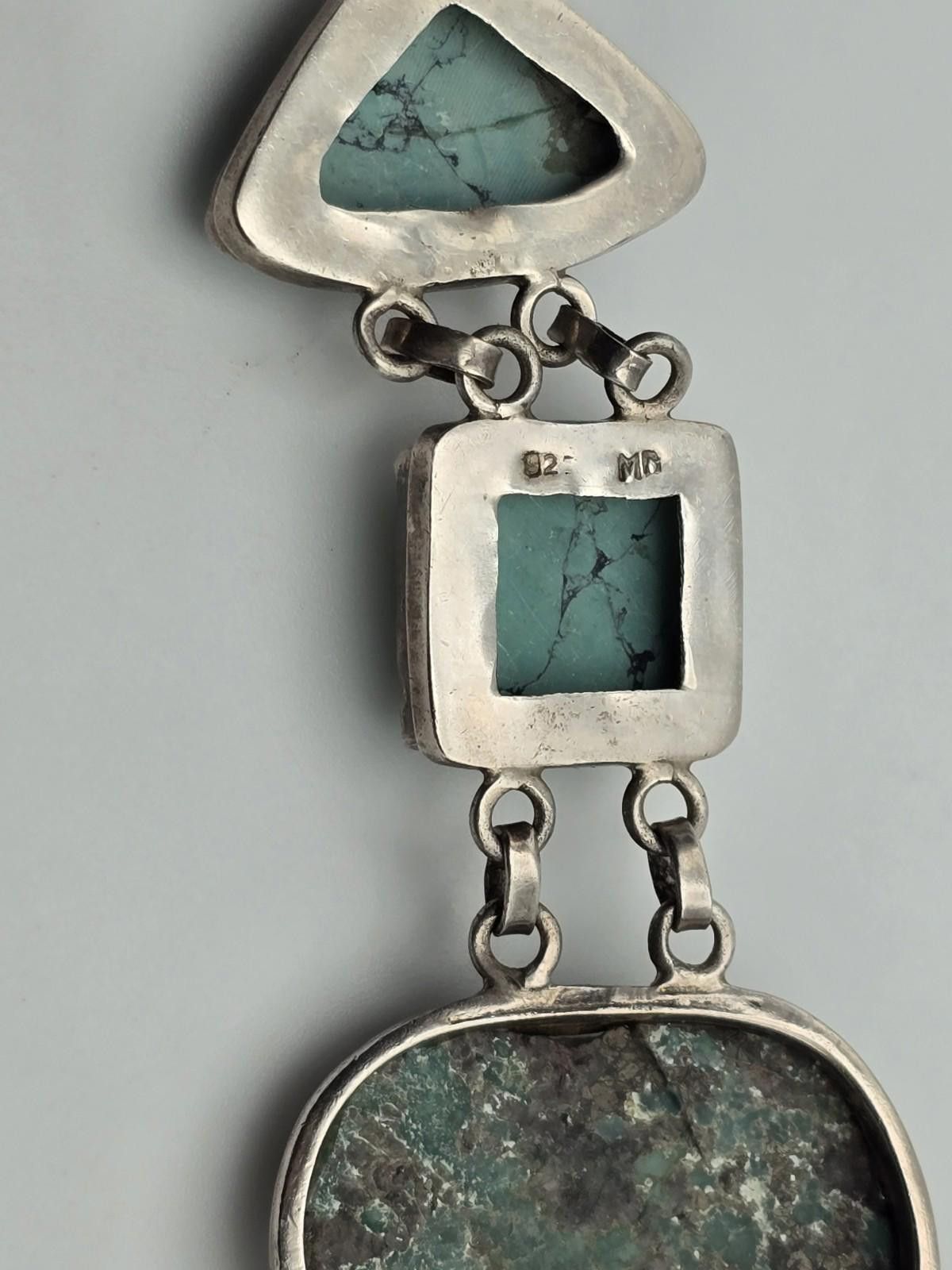 Sterling Silver Vintage Sterling Silver 925 Bracelet Carved Lizard Turquoise Size ONE SIZE - 9 Thumbnail