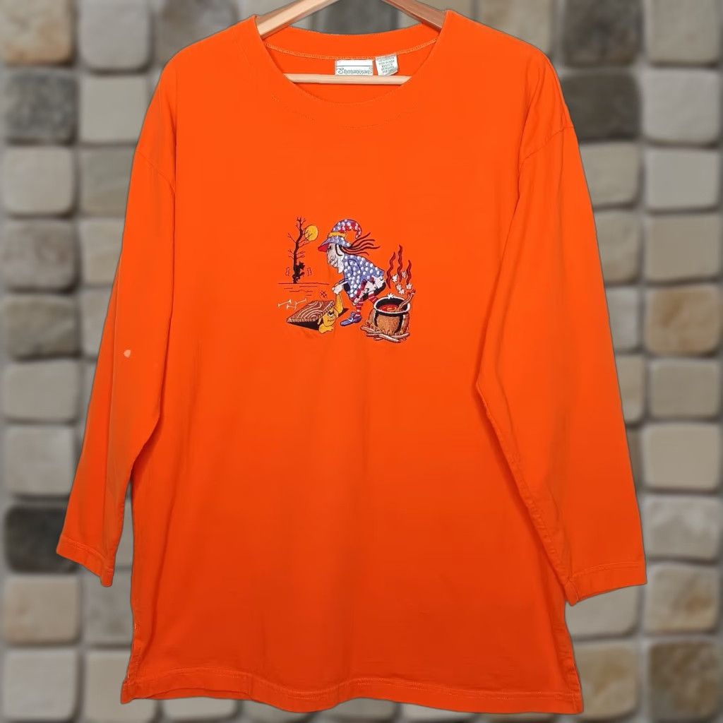 Vintage VINTAGE Shenanigans Halloween Long Sleeve Shirt L Orange Ghost Witch Cauldron Casual Womens Size L / US 10 / IT 46 - 1 Thumbnail
