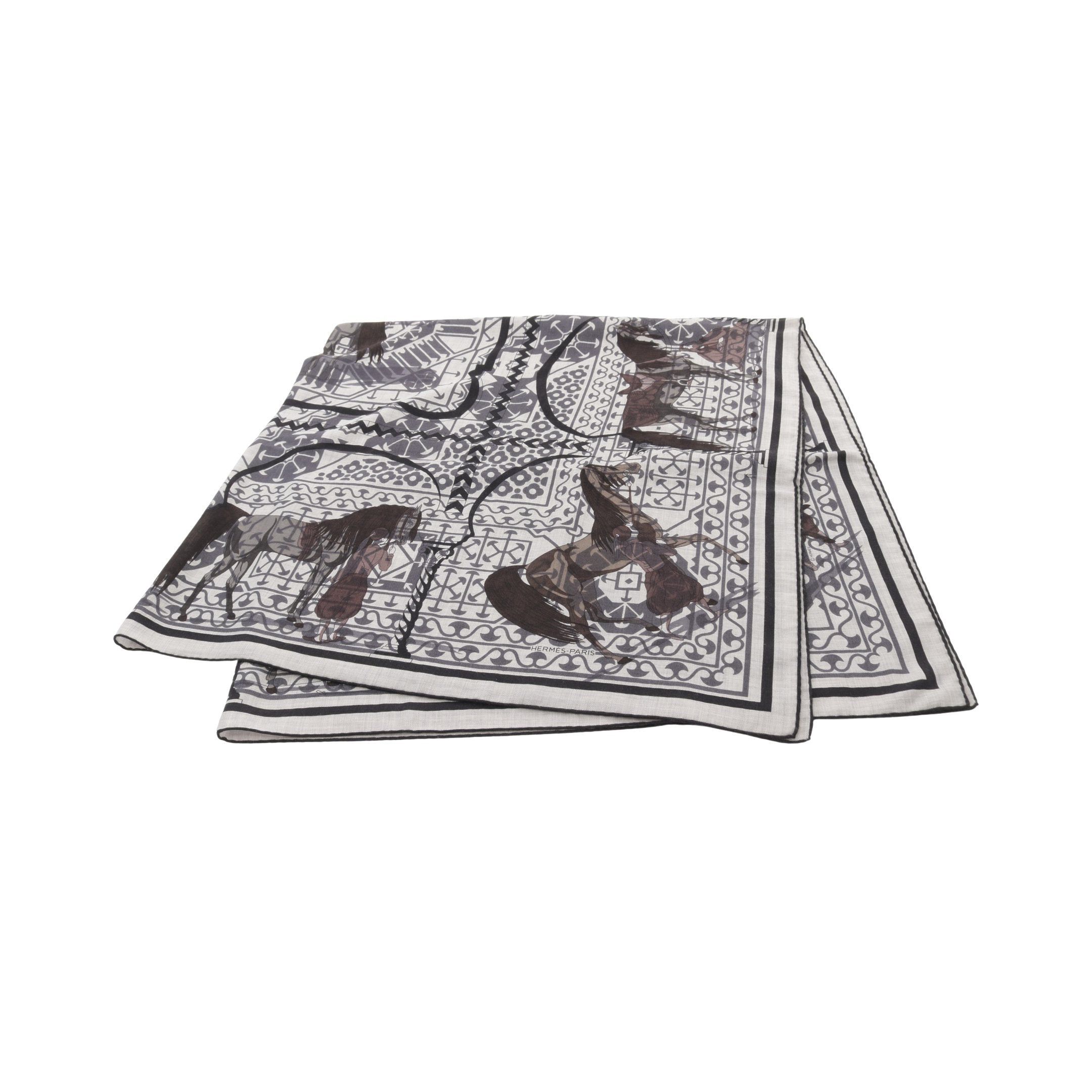 Hermes Hermes Carréjean Carres 140 Scarf Shawl Cashmere Silk Light Gray Multicolor Size ONE SIZE - 1 Thumbnail