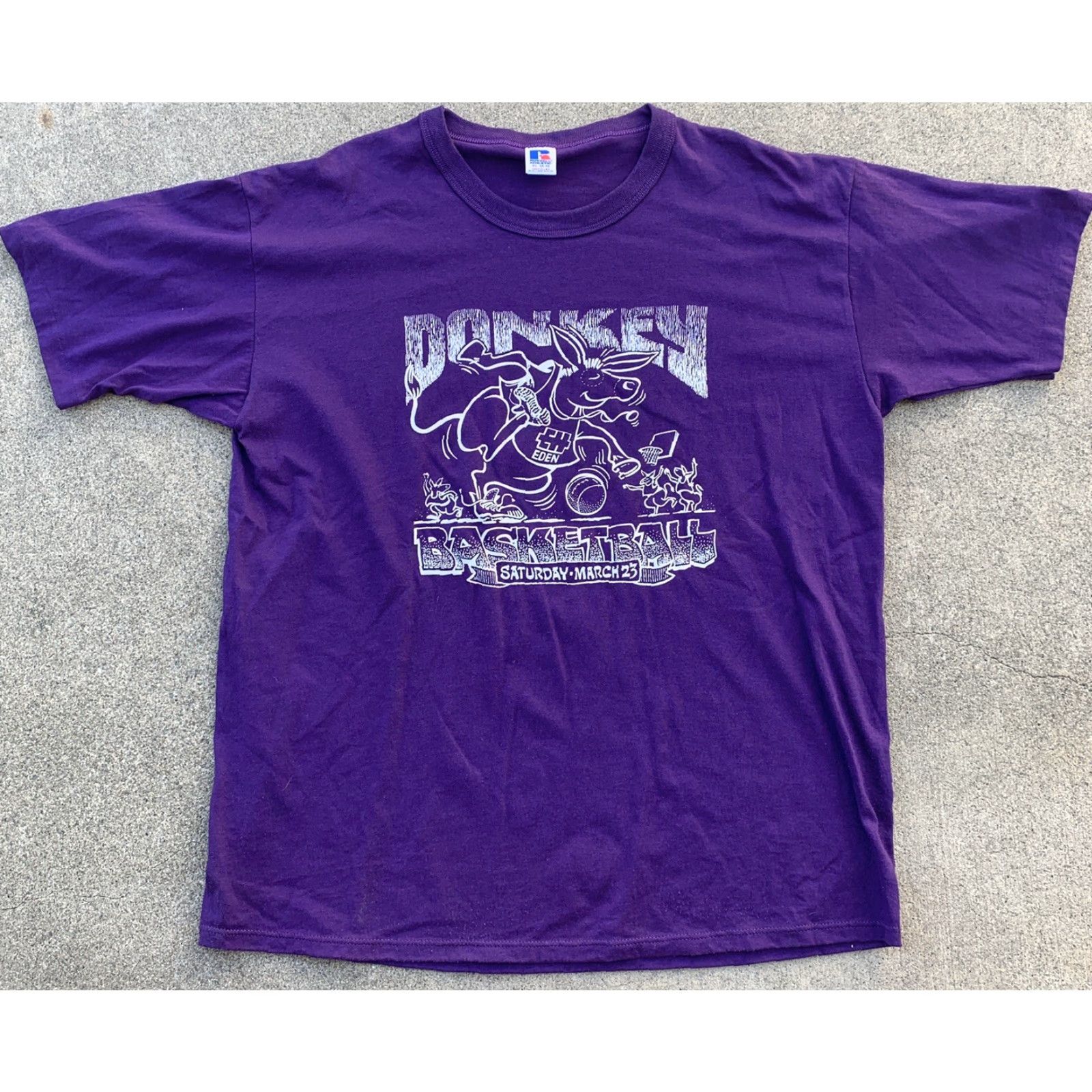 Russell Athletic VINTAGE Russell Athletic Donkey Basketball Saturday March 23 XL Purple Short Sleeve Graphic Tee Mens USA Size US XL / EU 56 / 4 - 5 Thumbnail
