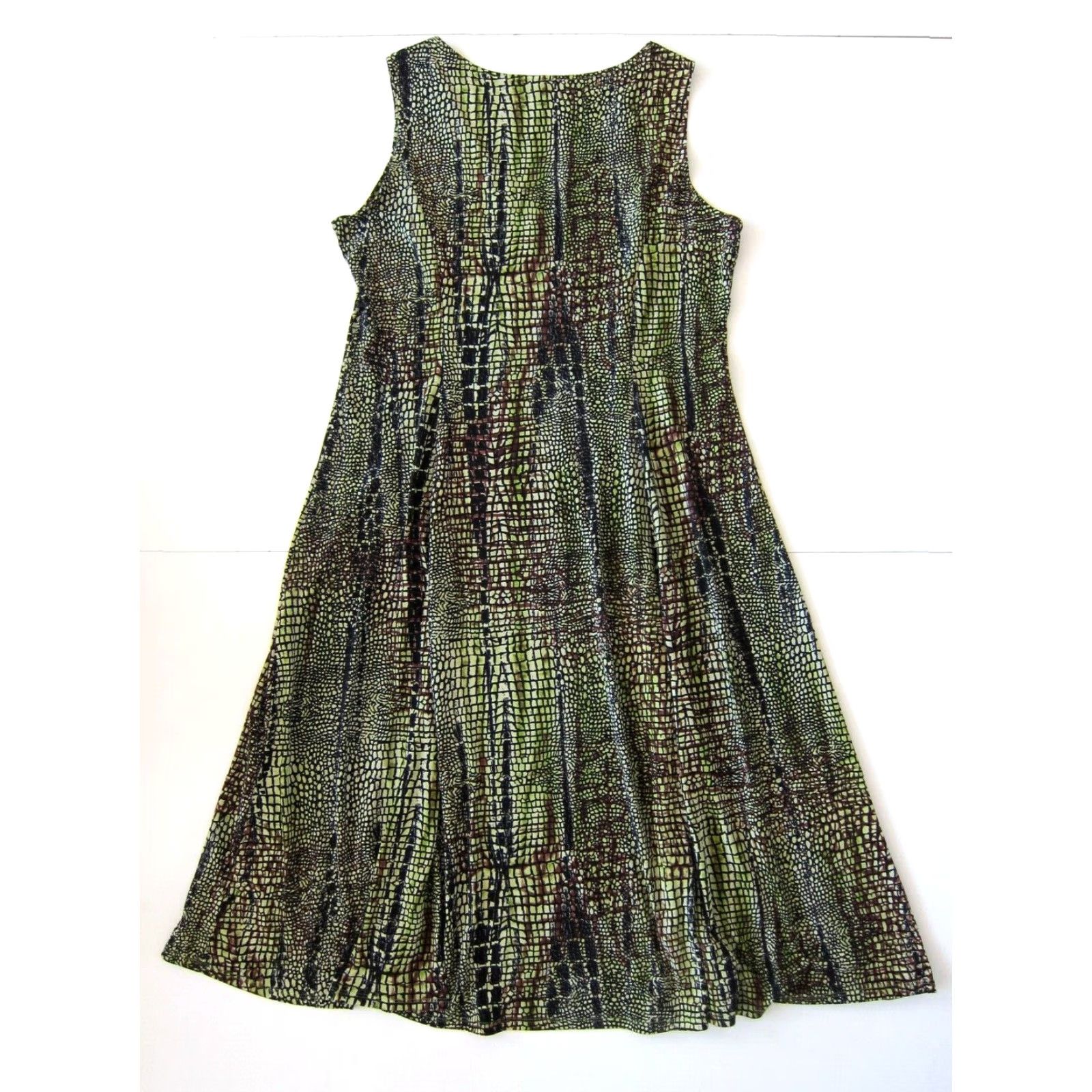 Vintage Julian Taylor New York Snake Print Sleeveless Shift Dress 14 Green Black Brown Size XL / US 12-14 / IT 48-50 - 2 Thumbnail