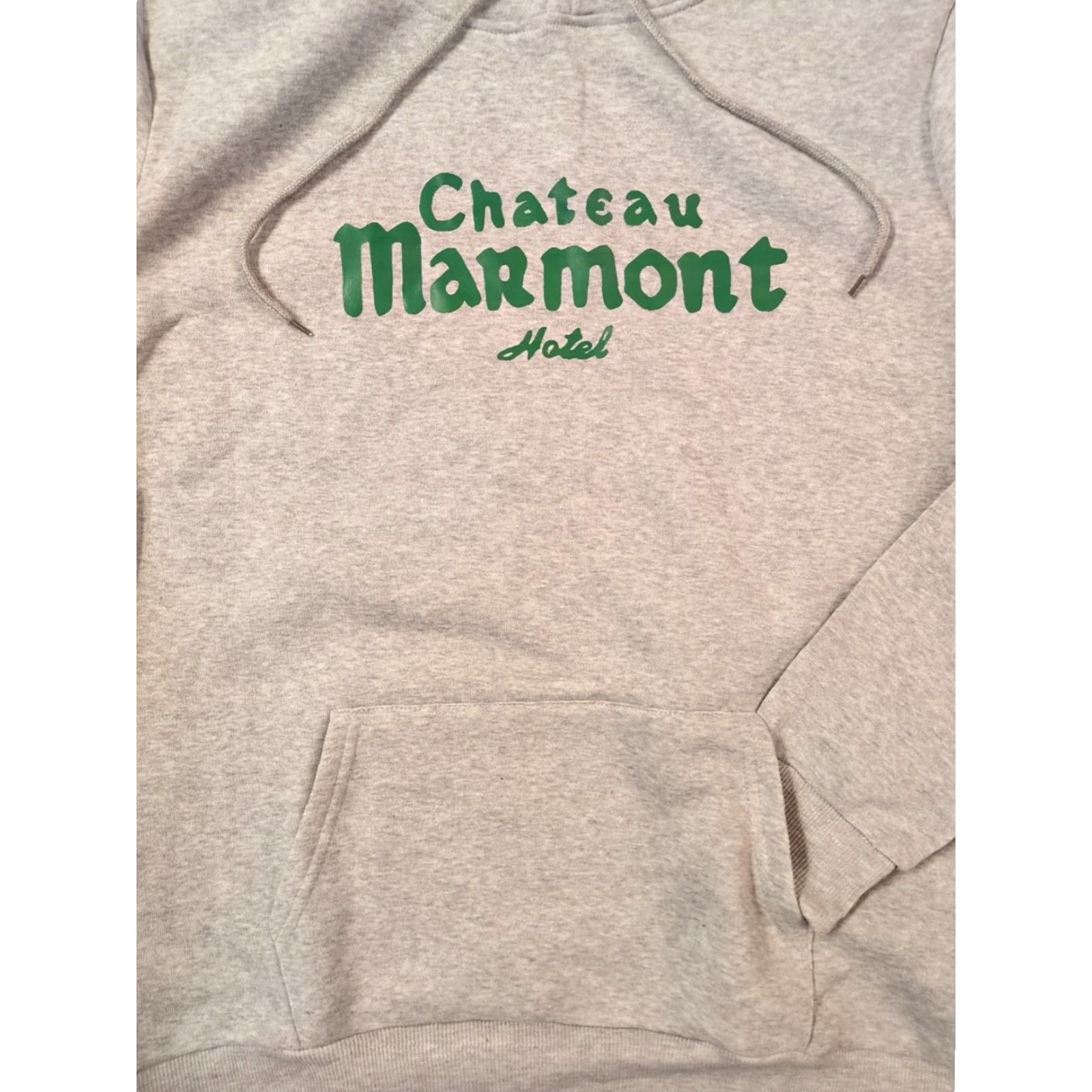 Vintage Chateau Marmont Gray Hoodie L Regular Men Pullover Sweatshirt with Pockets 90s Art Music Beach City Green Lettering Size US L / EU 52-54 / 3 - 2 Thumbnail