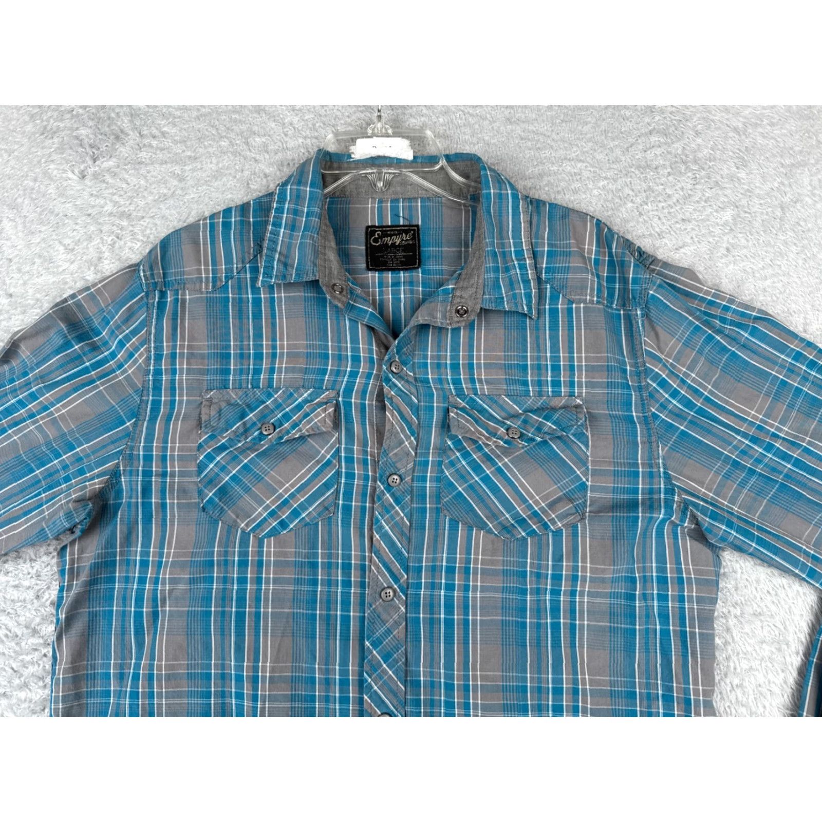 Empyre Empyre Button-Up Shirt Mens Large Blue Plaid Western Cotton Long Sleeve Snap-Collar Size US L / EU 52-54 / 3 - 4 Thumbnail