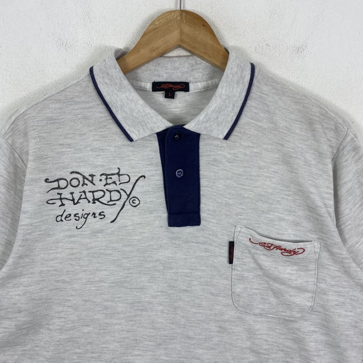Ed Hardy Ed Hardy Vintage Y2K Love Kills Slowly Polo Grey Size L Size US L / EU 52-54 / 3 - 4 Thumbnail