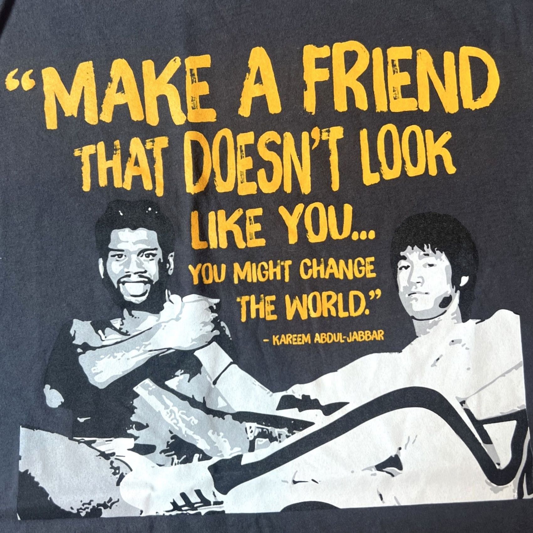 Lee VINTAGE Kareem Abdul-Jabbar & Bruce Lee Make A Friend Iconomy Shirt XS Gray Rare New Shirt Adult XS Gray Graphic Print 90s Civil Rights Mens Size US XS / EU 42 / 0 - 2 Thumbnail