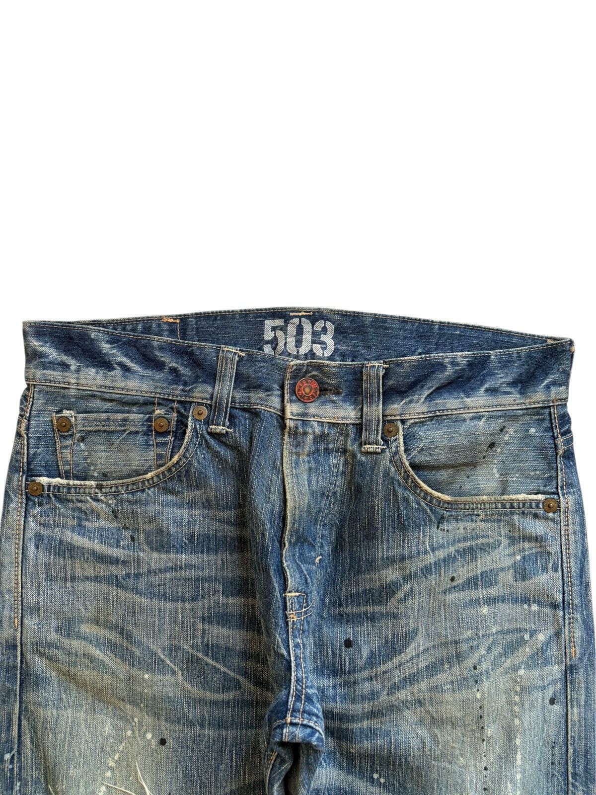 Edwin Vintage Edwin 503 Blue Trip Paint Mud Wash Rip Loose Jeans Size US 34 / EU 50 - 4 Thumbnail