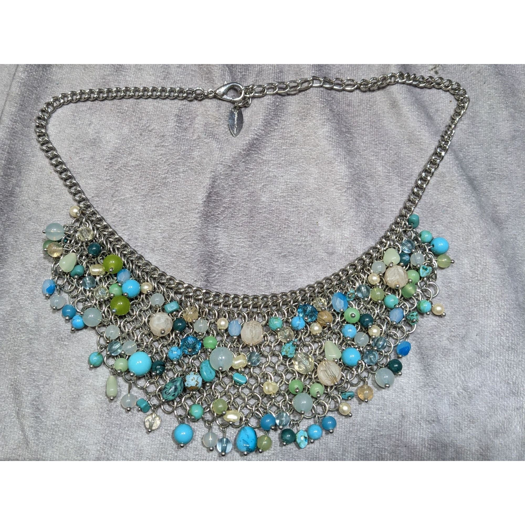 Coldwater Creek Coldwater Creek Cool Tone Beaded Multicolor Bib Necklace Size ONE SIZE - 4 Thumbnail
