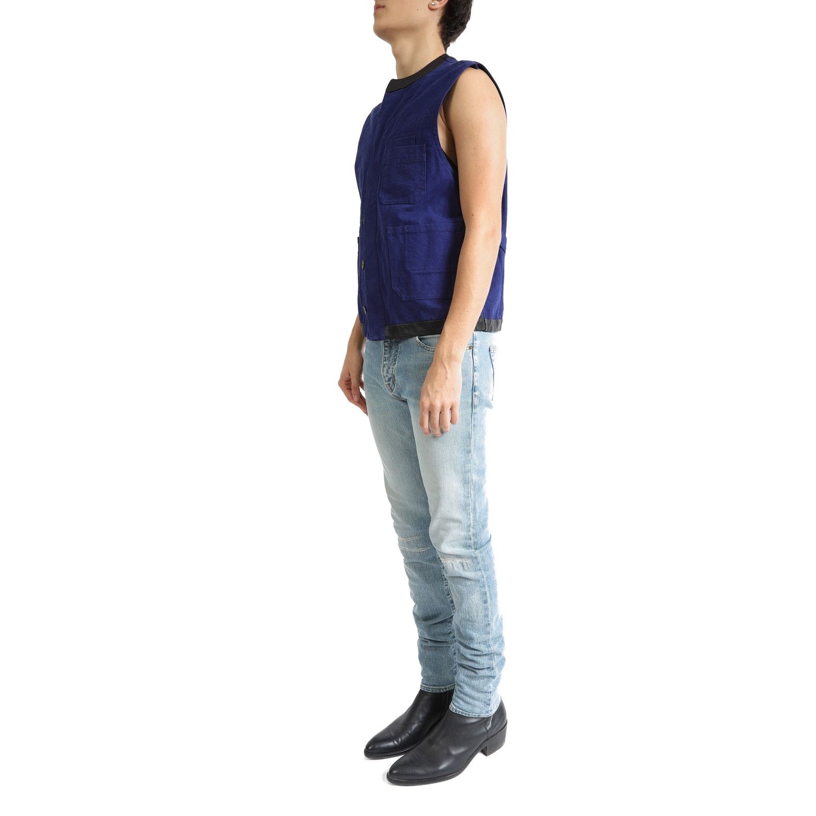 Haider Ackermann FW19 Blue Workwear Waistcoat in Blue Denim & Leather Size US S / EU 44-46 / 1 - 3 Thumbnail