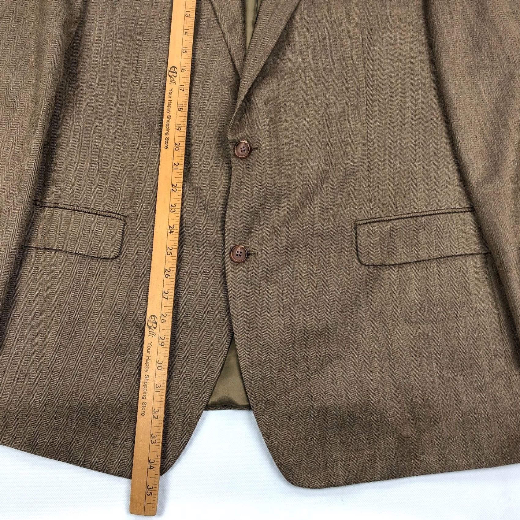 Ralph Lauren Ralph Lauren Blazer Jacket Silk Wool Brown Herringbone Sport Coat 48L Long Notch Double Vent Two-Button Front Mens Regular Size 48R - 4 Thumbnail