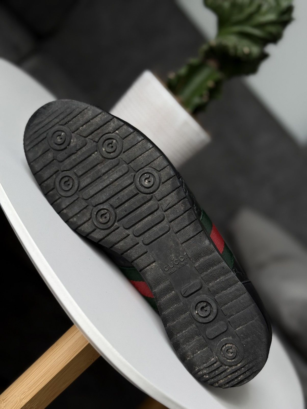 Gucci Gucci Black GG Guccissima Leather Sneakers Stripe Low Top Size US 10 / IT 40 - 15 Thumbnail