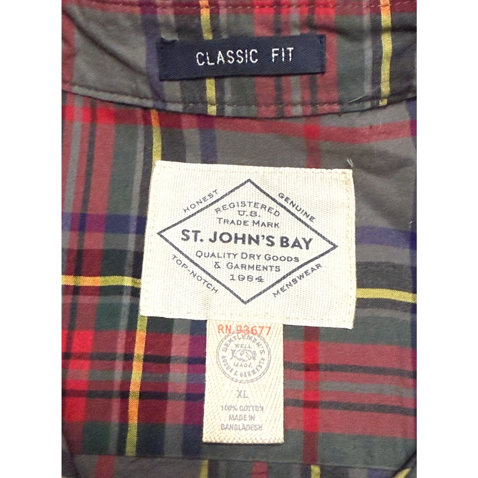 Vintage St. John's Bay Shirt Mens XL Red Blue Green Yellow Gray Button Up Classic Fit Plaid Long Sleeve Casual Size US XL / EU 56 / 4 - 7 Thumbnail