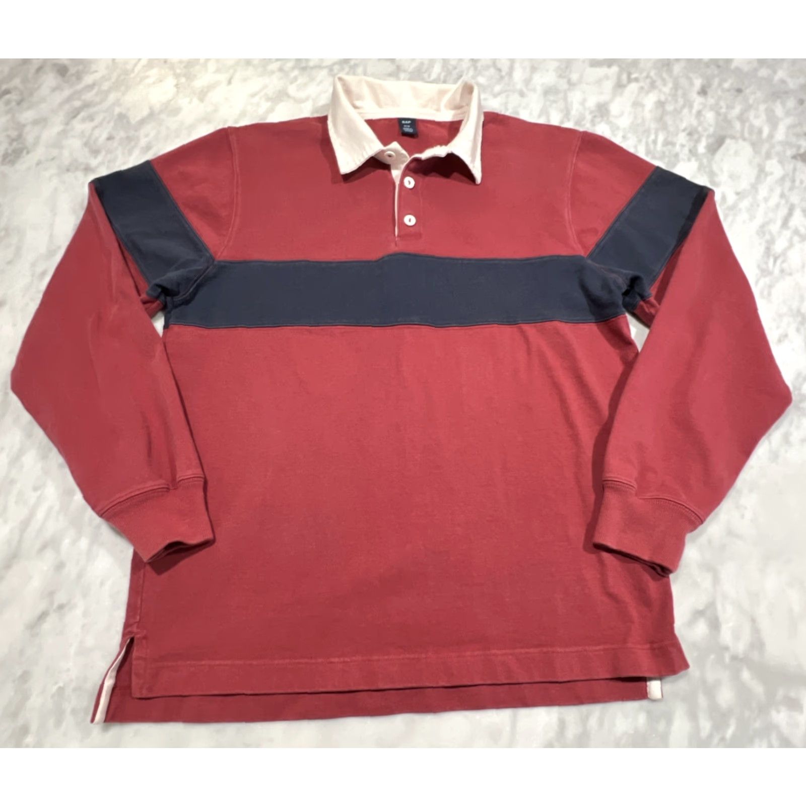 Gap VINTAGE GAP Rugby Shirt Men M Burgundy Navy Stripe Y2K Collar Cotton Size US M / EU 48-50 / 2 - 2 Thumbnail