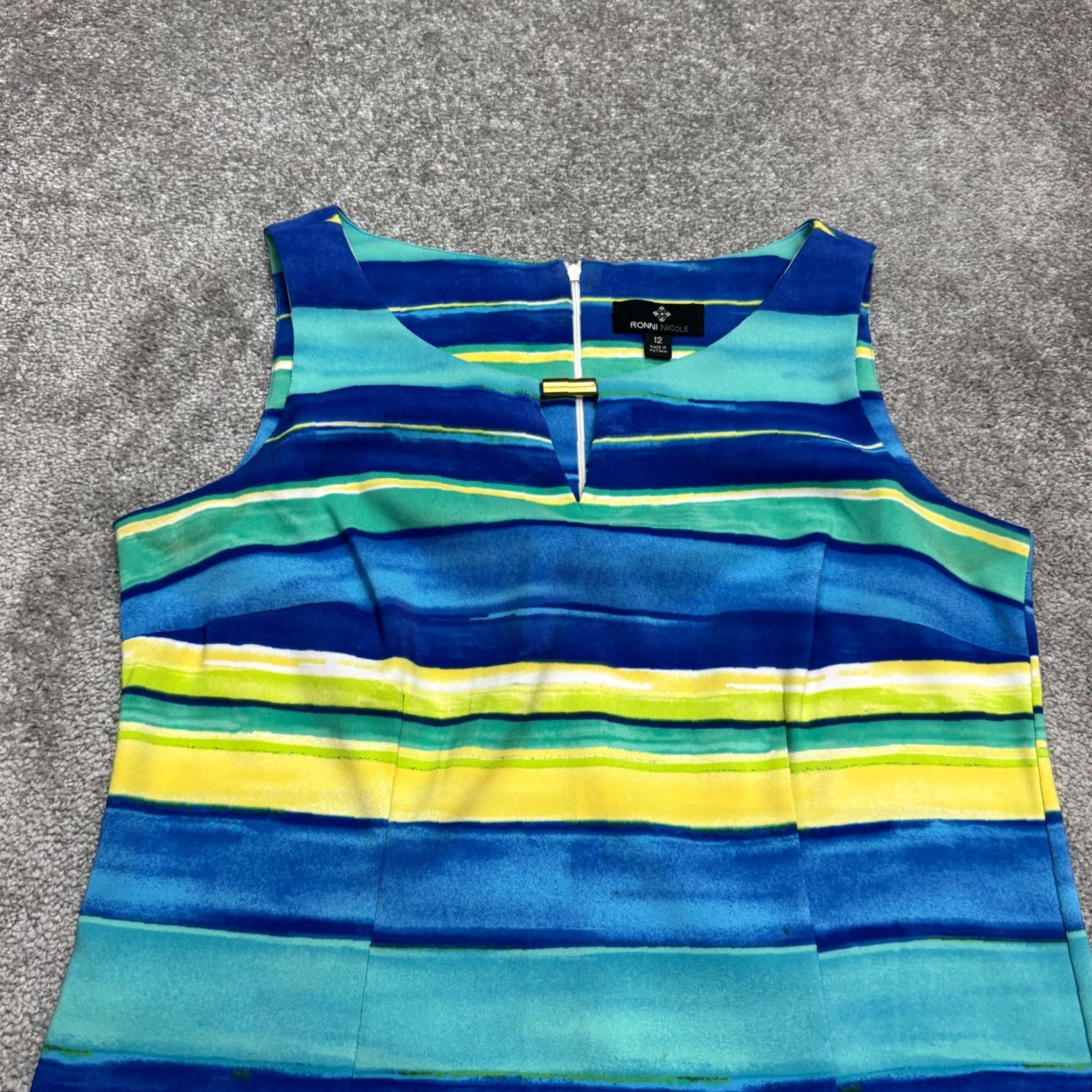 Vintage Ronni Nicole Midi Sheath Dress Womens 12 Multi Striped Keyhole Sleeveless Work Dress Size XL / US 12-14 / IT 48-50 - 4 Thumbnail