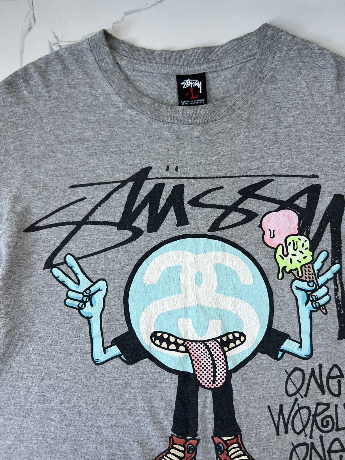 Stussy × Vintage 90’s STUSSY ONE WORLD ONE LOVE GUY RARE RETRO Y2K TEE Size US L / EU 52-54 / 3 - 3 Thumbnail