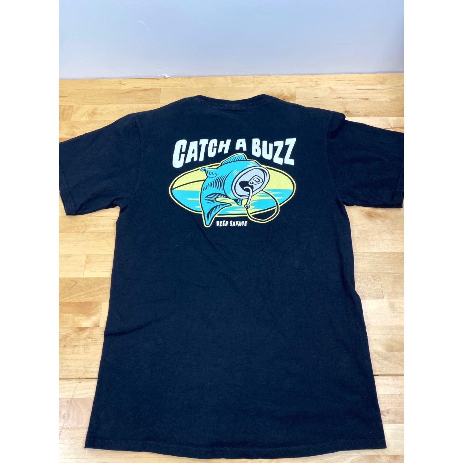 Vintage Beer Savage Men’s T-Shirt Catch a Buzz Short Sleeve Black Size S Crew Neck Graphic Tee Fall: Beer, Biker, Fish Size US S / EU 44-46 / 1 - 4 Thumbnail