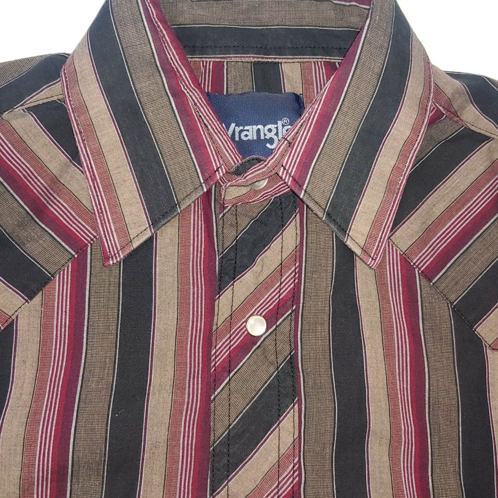 Wrangler VINTAGE Wrangler Western Shirt Large Pearl Snap Retro Stripe Brown Maroon Long Slv Rodeo Size US L / EU 52-54 / 3 - 2 Thumbnail