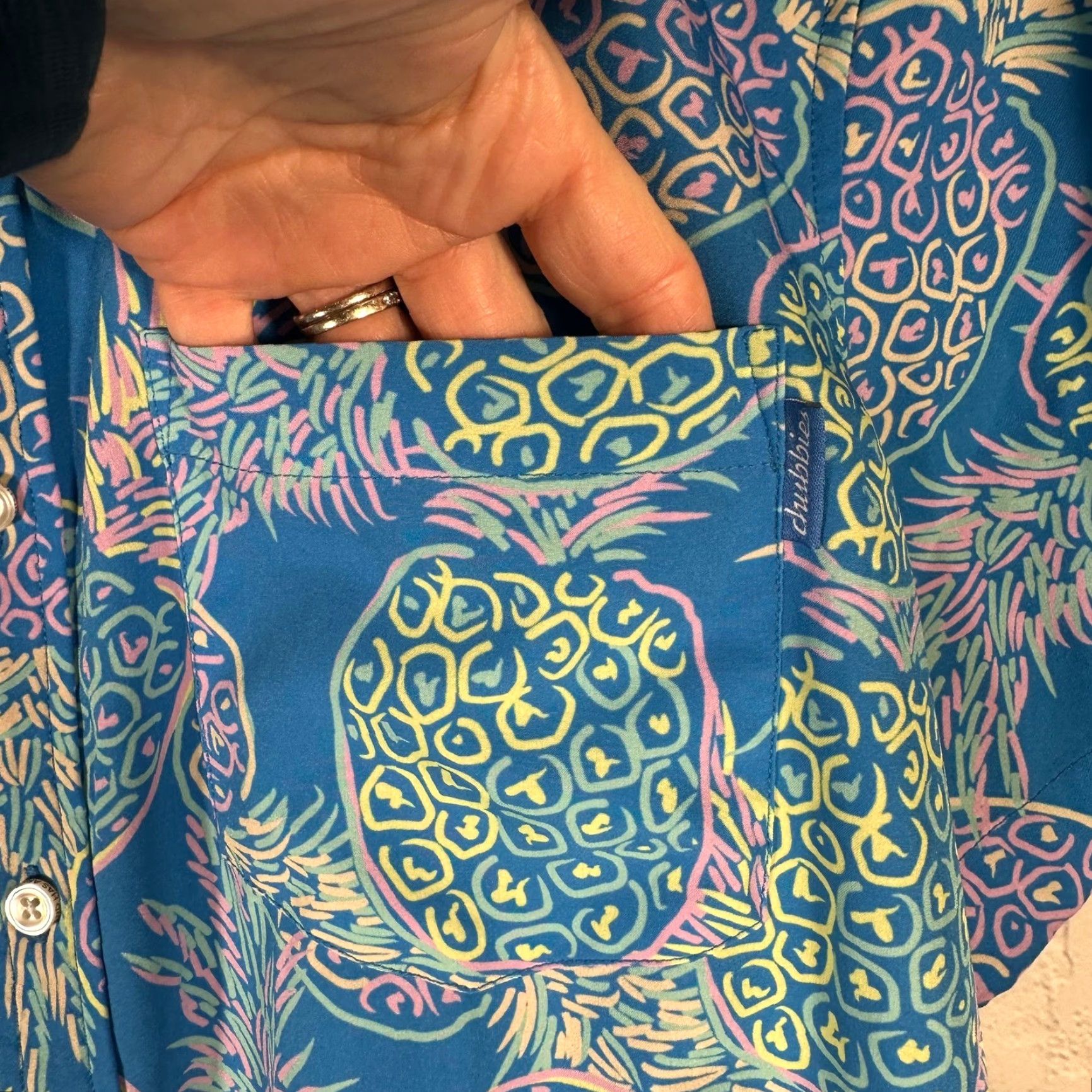 Chubbies Chubbies Button-Down Shirt Blue Neon Pineapple Print Short Sleeve Mens M Size US M / EU 48-50 / 2 - 3 Thumbnail