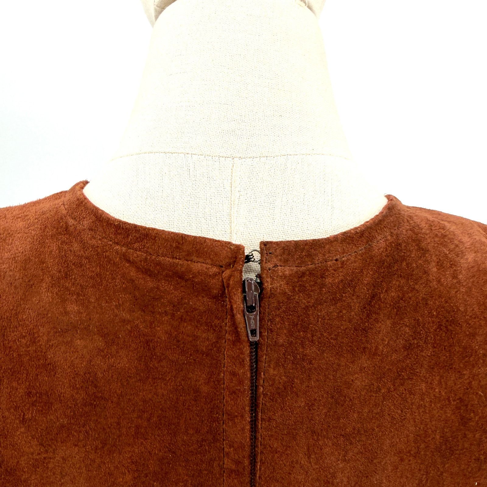 Vintage Vintage 90s Chocolate Brown Genuine Leather Suede Mini Dress Size S / US 4 / IT 40 - 5 Thumbnail