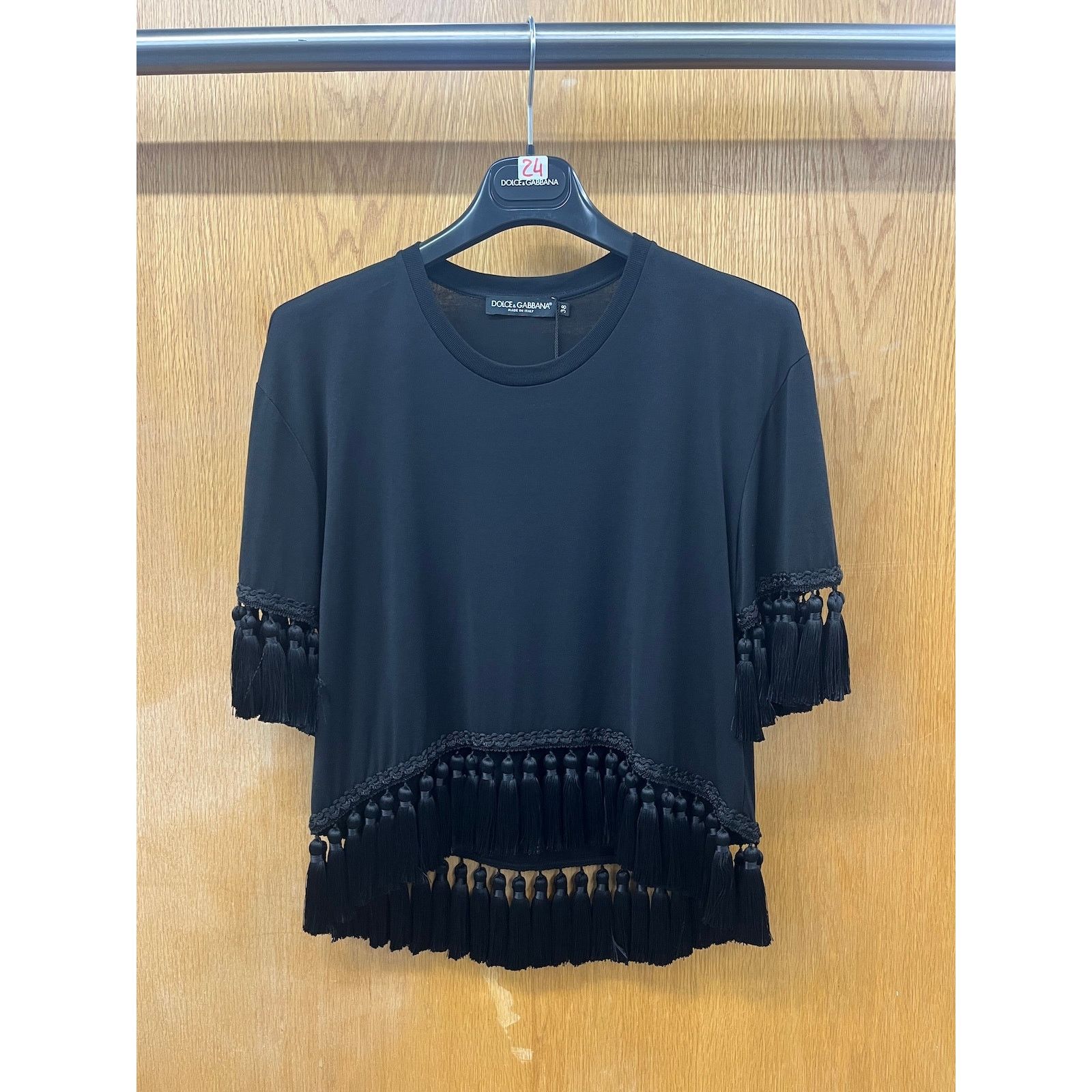 Dolce & Gabbana Dolce & Gabbana Black Tassel Trimmings Jersey T-Shirt IT 38 Size XS / US 0-2 / IT 36-38 - 8 Thumbnail