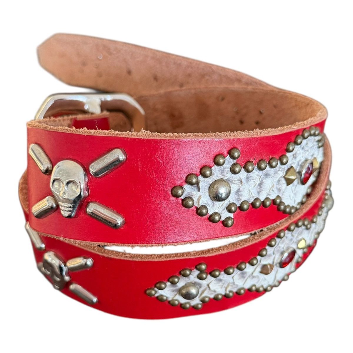 Vintage Red Skull vintage leather studded belt Size 36 - 1 Thumbnail