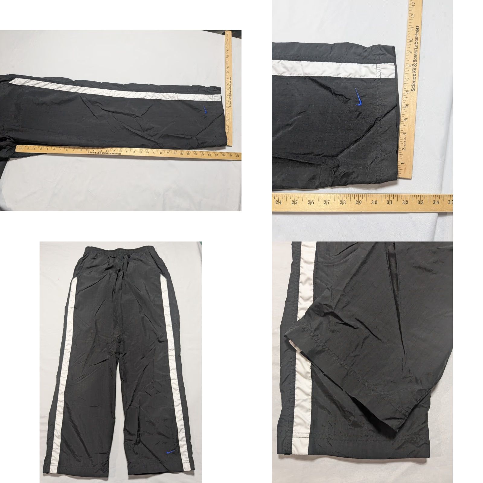 Nike VTG 90s NIKE Men Large Black Track Pants White Side-Stripe Blue Ankle Swoosh EUC Size US 33 - 8 Thumbnail
